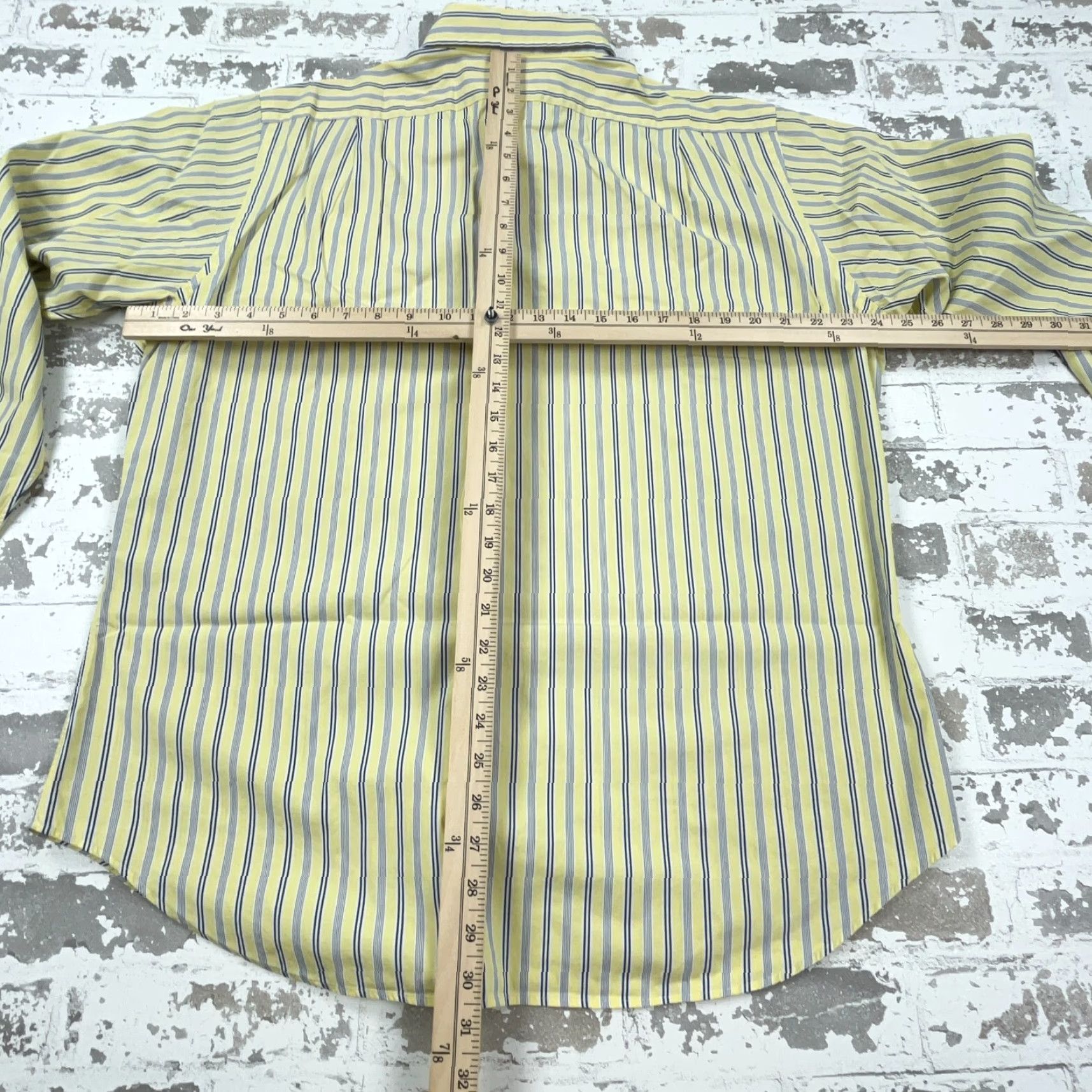 Polo Ralph Lauren VINTAGE Polo Ralph Lauren Shirt Men Large Yellow Blue Button Up Striped Dress 16.5 34 Size 46R - 5 Thumbnail