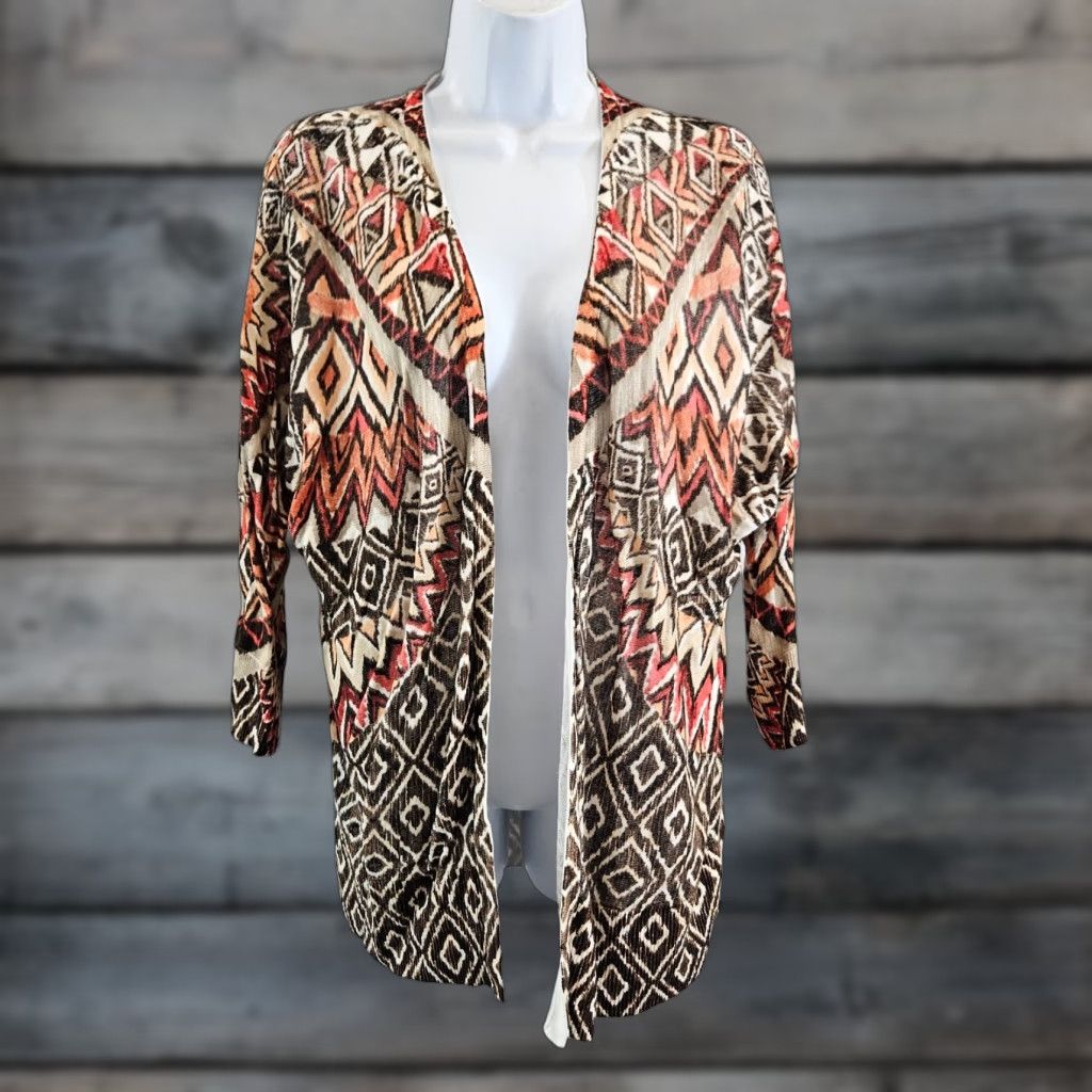 Vintage Chico's Womens Cardigan L Brown Orange 3/4 Sleeve Open Front Rayon Sweater Size L / US 10 / IT 46 - 1 Thumbnail