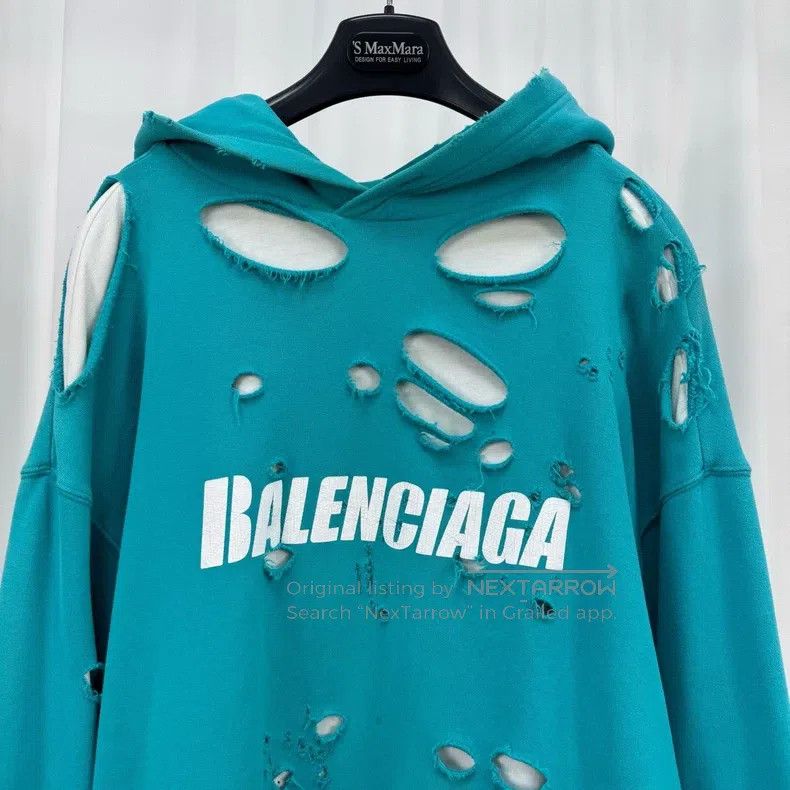 Balenciaga Balenciaga Lake Green Ripped Letter Hoodie Size US XS / EU 42 / 0 - 3 Thumbnail