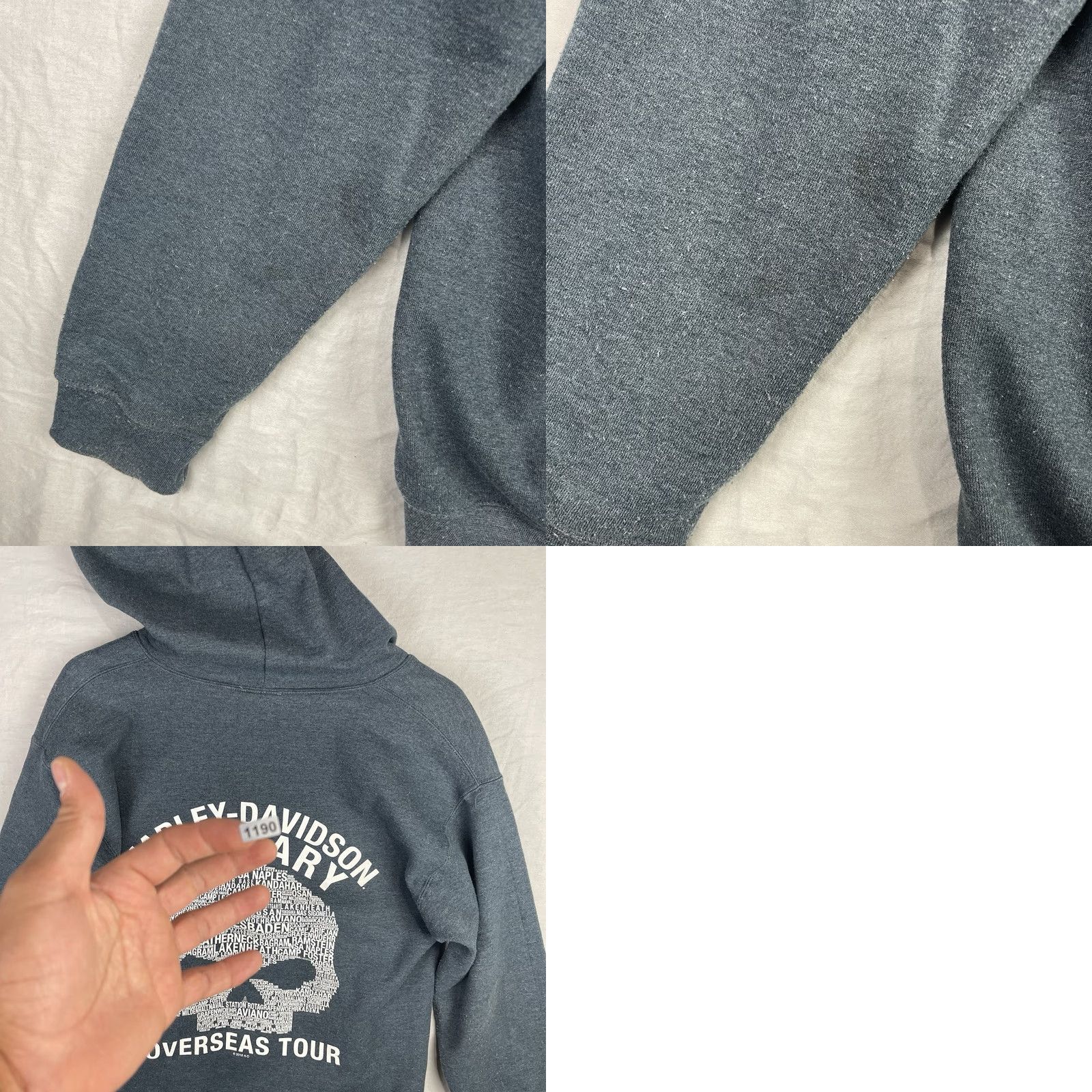 Harley Davidson Harley-Davidson Hoodie Mens M Blue Full Zip Military Overseas Tour Skull Graphic Print Front Logo Zipper Pocket Hooded Size US M / EU 48-50 / 2 - 9 Thumbnail
