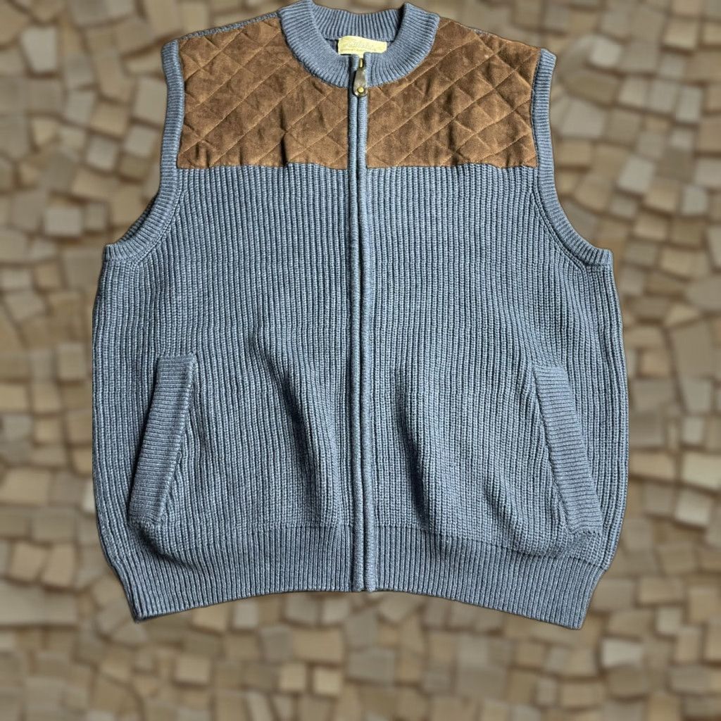 Vintage Cabela's Sweater Women's XL Full Zip Vest Suede Blue Brown Size XL Regular Fit Size XL / US 12-14 / IT 48-50 - 1 Thumbnail