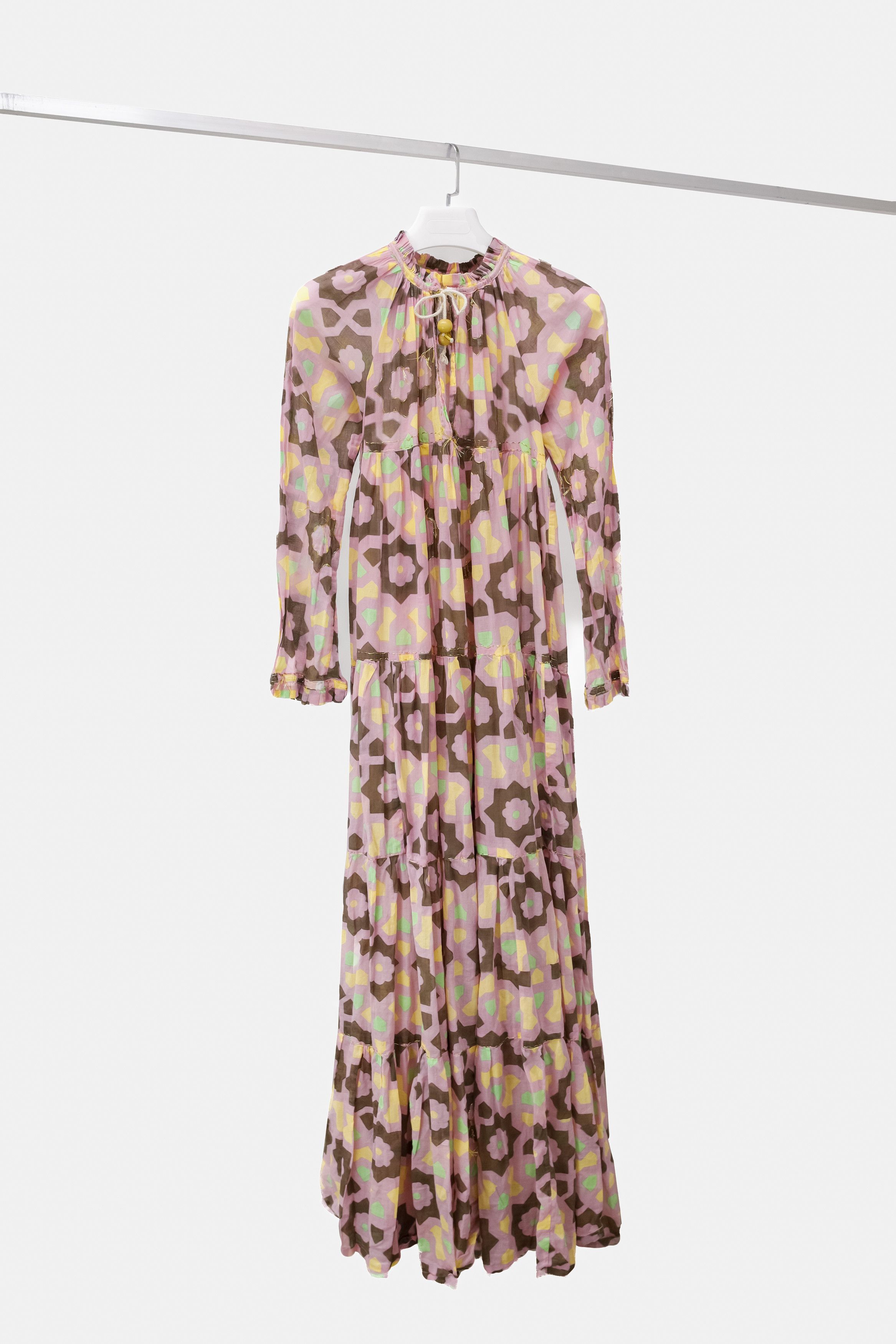 Yvonne S Printed Maxi Pink Peasant Dress