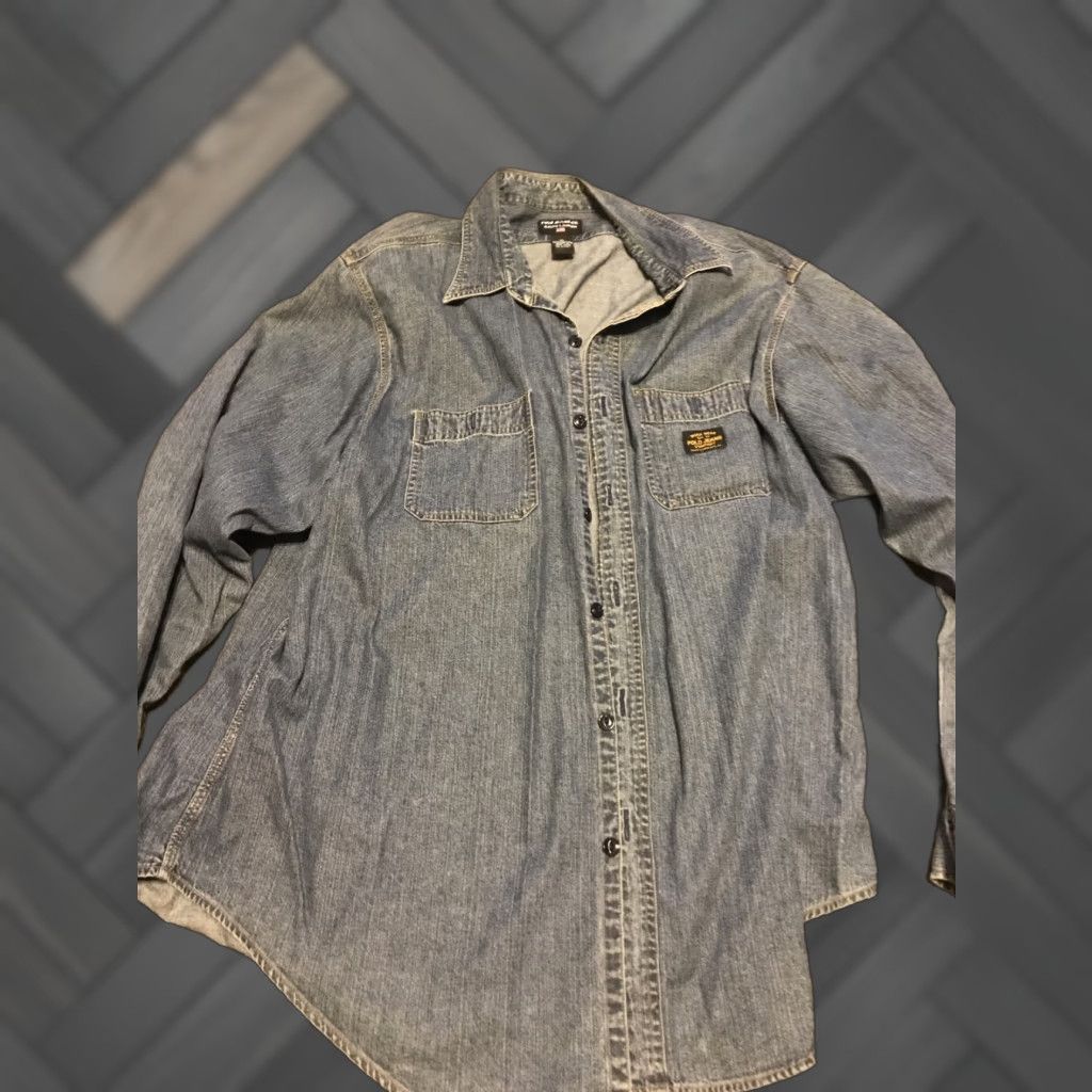 Ralph Lauren VINTAGE Polo Jeans Co. Ralph Lauren Shirt Mens XL Denim Blue Workshirt 90s Size US XL / EU 56 / 4 - 1 Thumbnail