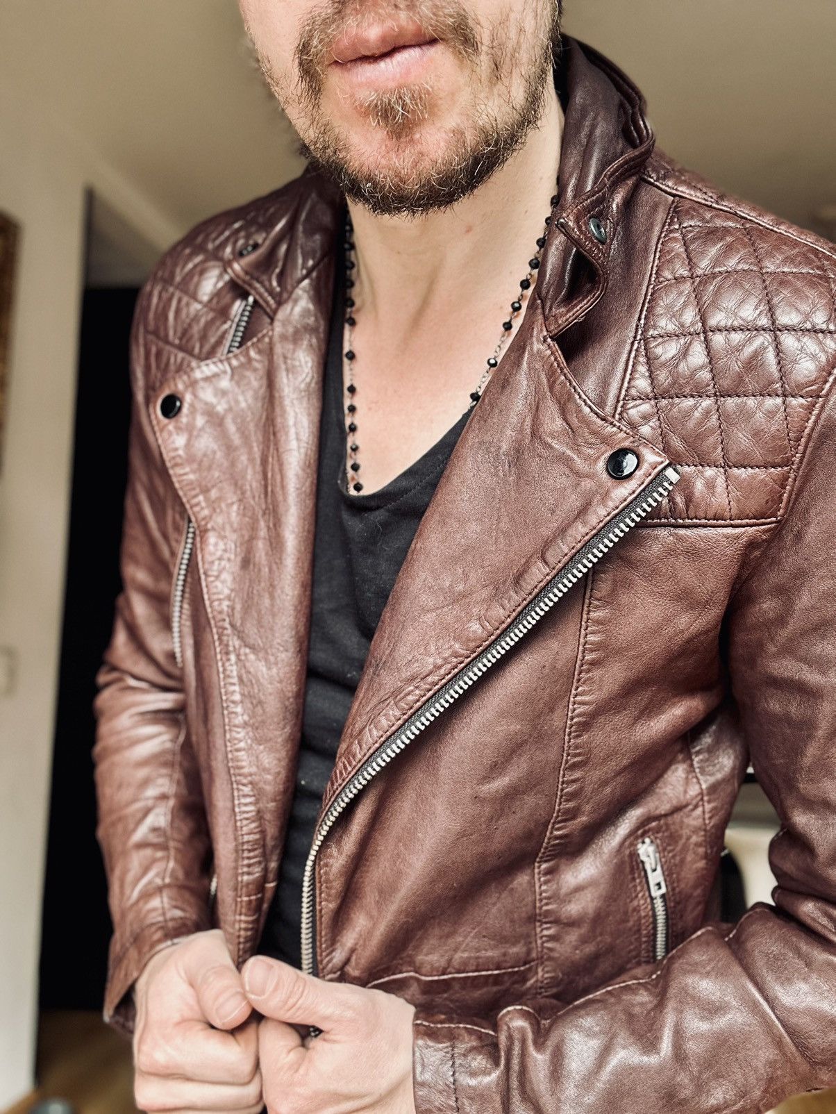 Allsaints All Saints Biker Conroy Lamb Leather Jacket XS Brown Size US XS / EU 42 / 0 - 8 Thumbnail