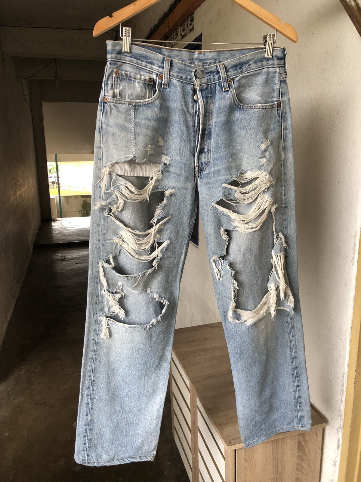 Vintage Rare❗️Vintage 90s Levis 501 Distressed Jeans Like Kapital Size US 30 / EU 46 - 4 Thumbnail
