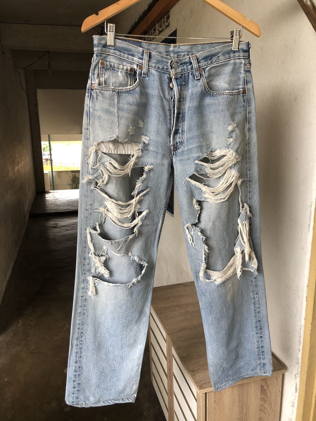 Levi's Kapital Style Vintage 90s Levis 501 Distressed Jeans Size US 30 / EU 46 - 4 Thumbnail