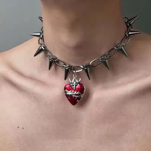 Other Gothic Thorn Red Heart Pendant Necklace Size ONE SIZE - 4 Thumbnail