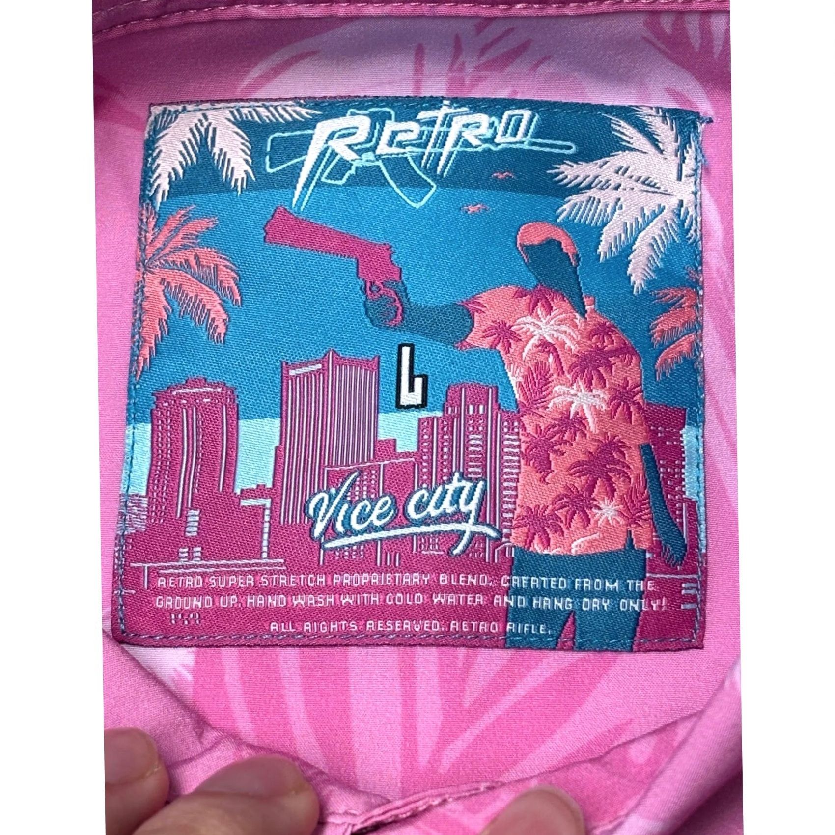 Vintage Retro Rifle Vice City Pink Palm Tree Revolver Button-Down Shirt Mens L Size US L / EU 52-54 / 3 - 3 Thumbnail