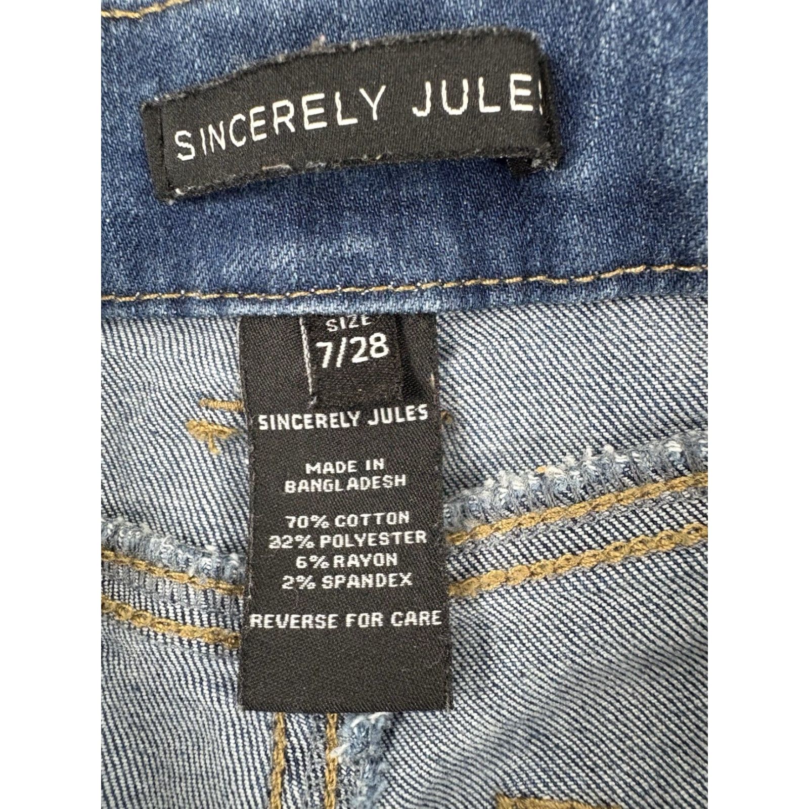 Vintage Sincerely Jules Wide Leg Jeans 7/28 Size Womens Blue Cotton Polyester Spandex Denim Raw Wash 5-Pocket Button Zip Rise Mid Inseam 30in Size 28" / US 6 / IT 42 - 7 Thumbnail