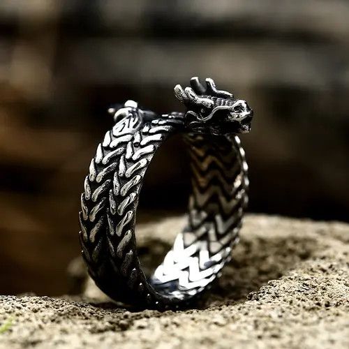 Designer Retro Dragon Steel Ring Size ONE SIZE - 4 Thumbnail