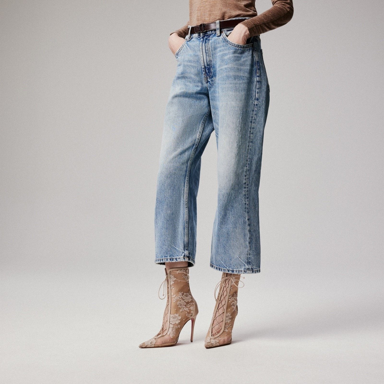 Christian Louboutin KM Lace Booty 100 Pearl Beige Lace Up Ankle Heel Bootie 40 Size US 10 / IT 40 - 7 Thumbnail
