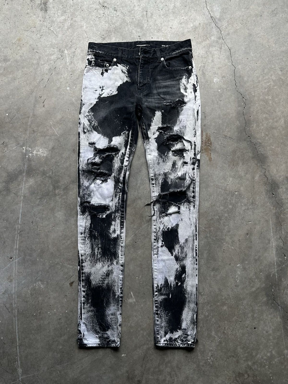 image of Saint Laurent Paris Saint Laurent D02 Paint Splatter Denim in Black/White, Men's (Size 30)