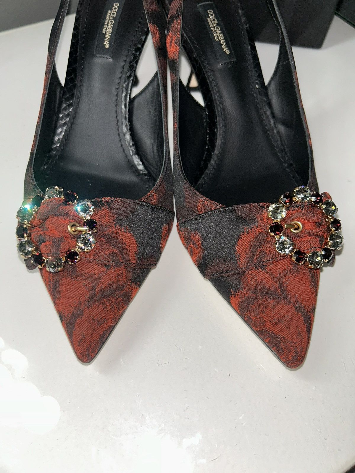 Dolce & Gabbana Lori Jewel Buckle Floral Heels 38.5 (US W8)