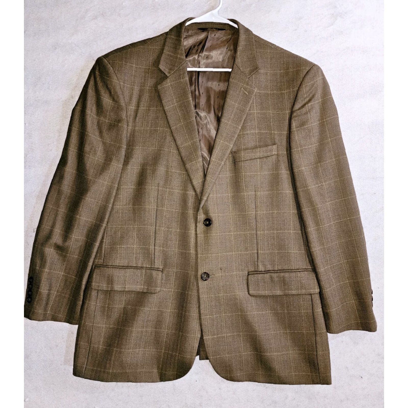 Joseph VINTAGE Joseph Feiss Gold 100% Wool Brown Plaid Blazer Sport Coat Jacket Mens Size 46 R Size 46R - 2 Thumbnail