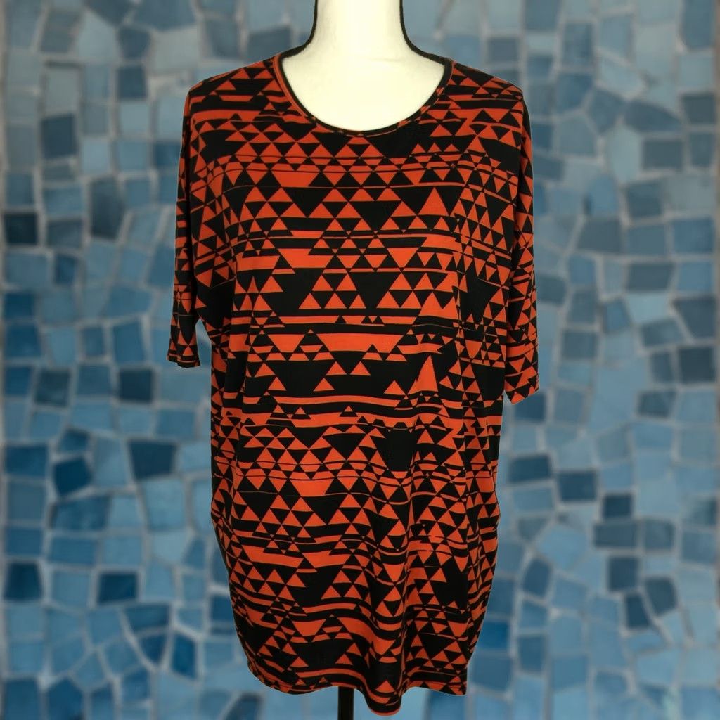 Lularoe Tunic Shirt Adult S Small Orange Black Triangle Short Sleeve Womans, Women's
