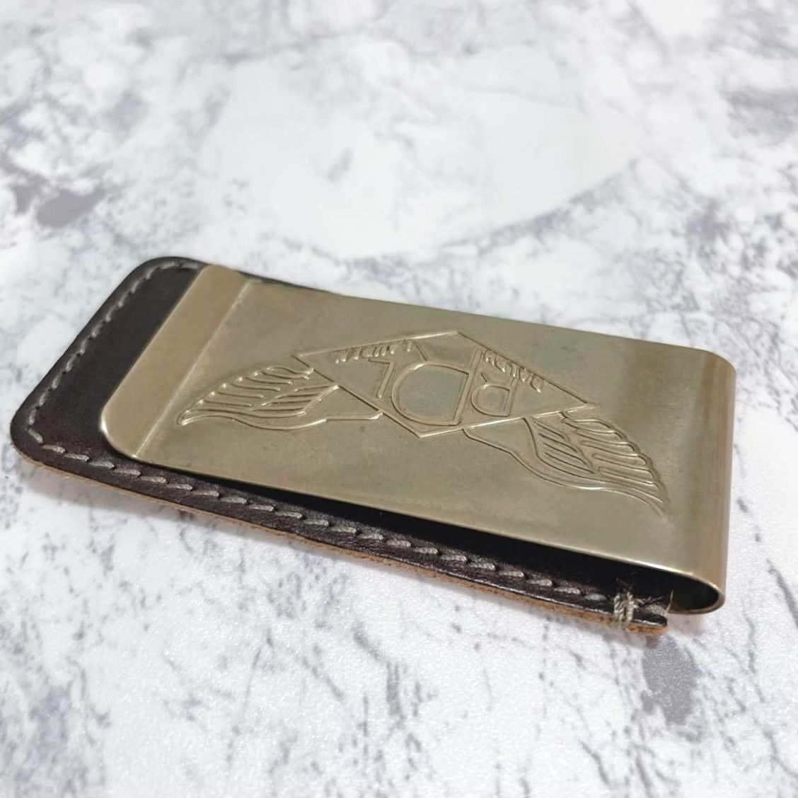 Ralph Lauren RRL Ralph Lauren Money Clip Wing Logo Emboss Leather×Brass Unisex Casual Used Brown Size ONE SIZE - 5 Thumbnail