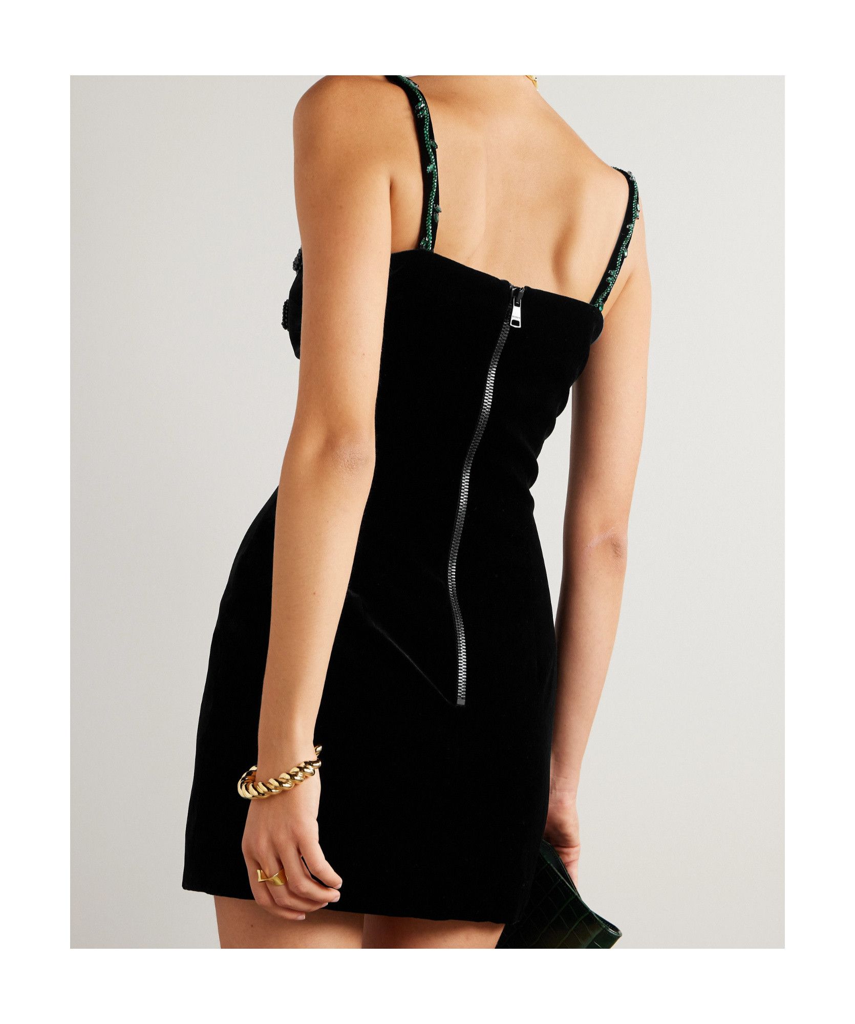 Balmain o1s1wg111025 Embellished Velvet Mini Dress in Black Size M / US 6-8 / IT 42-44 - 4 Thumbnail