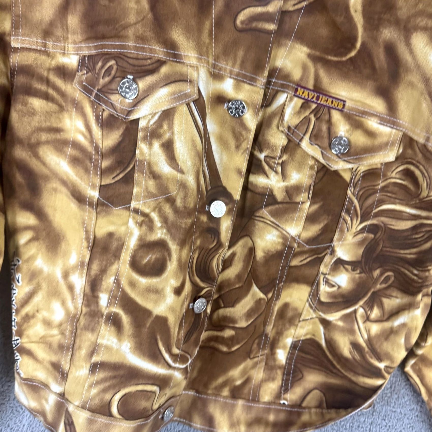 Denime VINTAGE NAVI Jacket Mens 3XL Denim Bomber Gold Anime Graphic Art USA Y2K Jacket Size US XXL / EU 58 / 5 - 7 Thumbnail