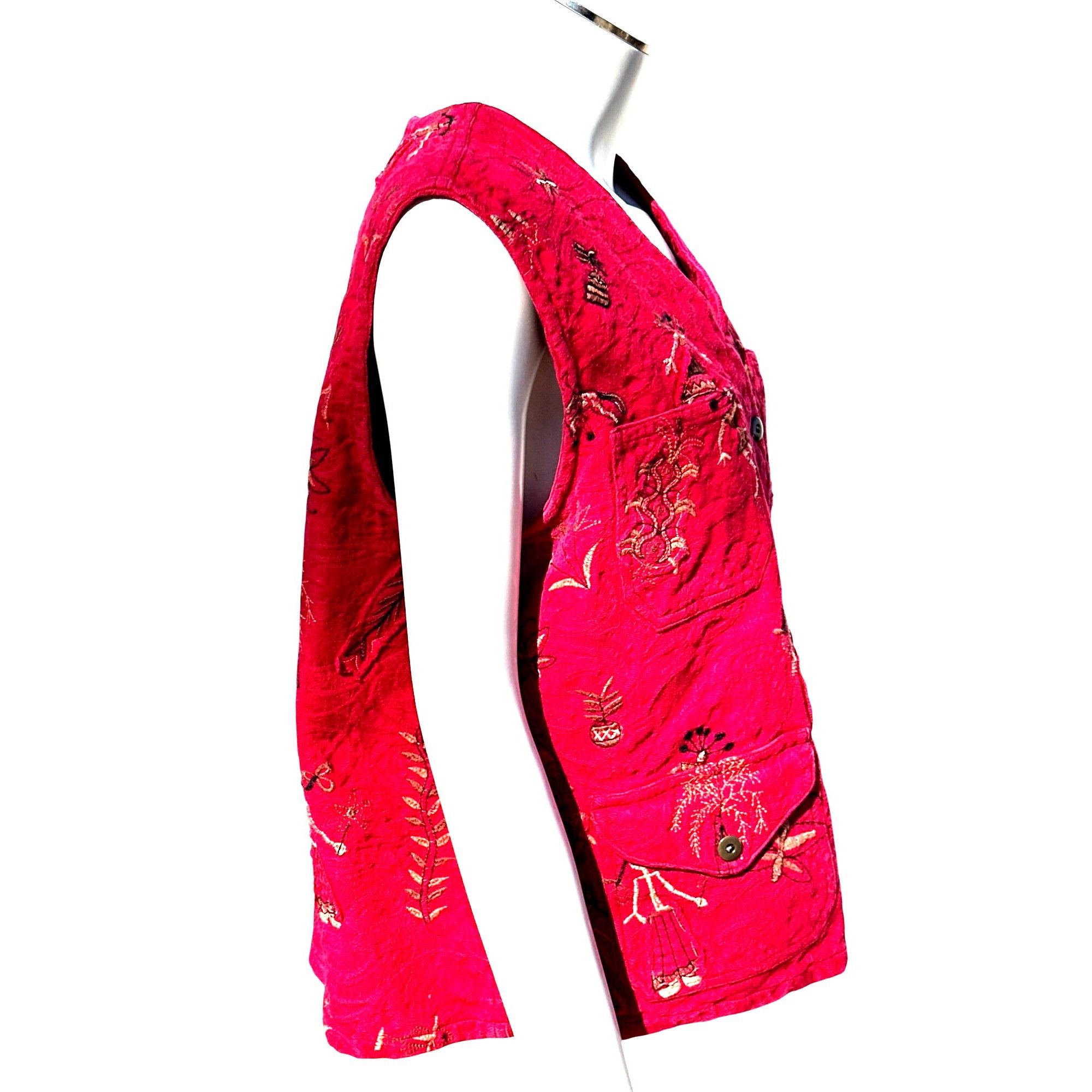 Chicos Chicos Design Red Embroidered Button Front Vest Boho Folk Ar Size L / US 10 / IT 46 - 4 Thumbnail
