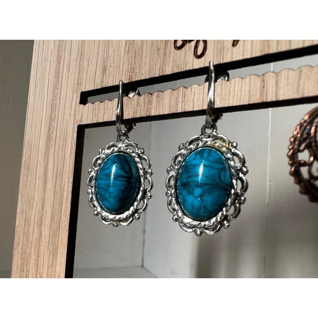 Vintage 2 Pair 1990s Vtg Earrings Silver Turquoise + Copper Hoops Size ONE SIZE - 7 Thumbnail