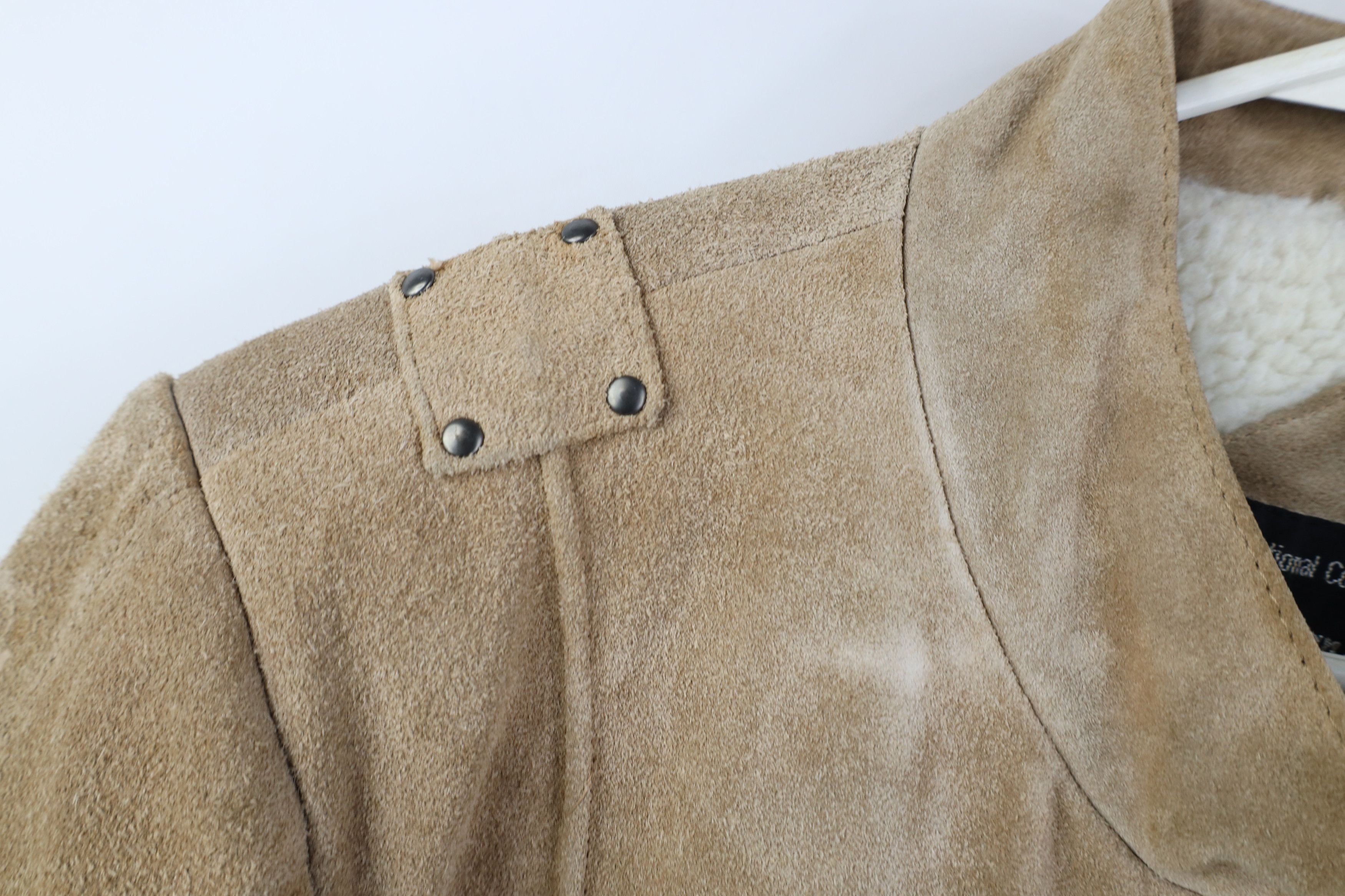 Vintage Vintage 70s Fleece Lined Suede Leather Bomber Jacket Beige Size US XXL / EU 58 / 5 - 8 Thumbnail