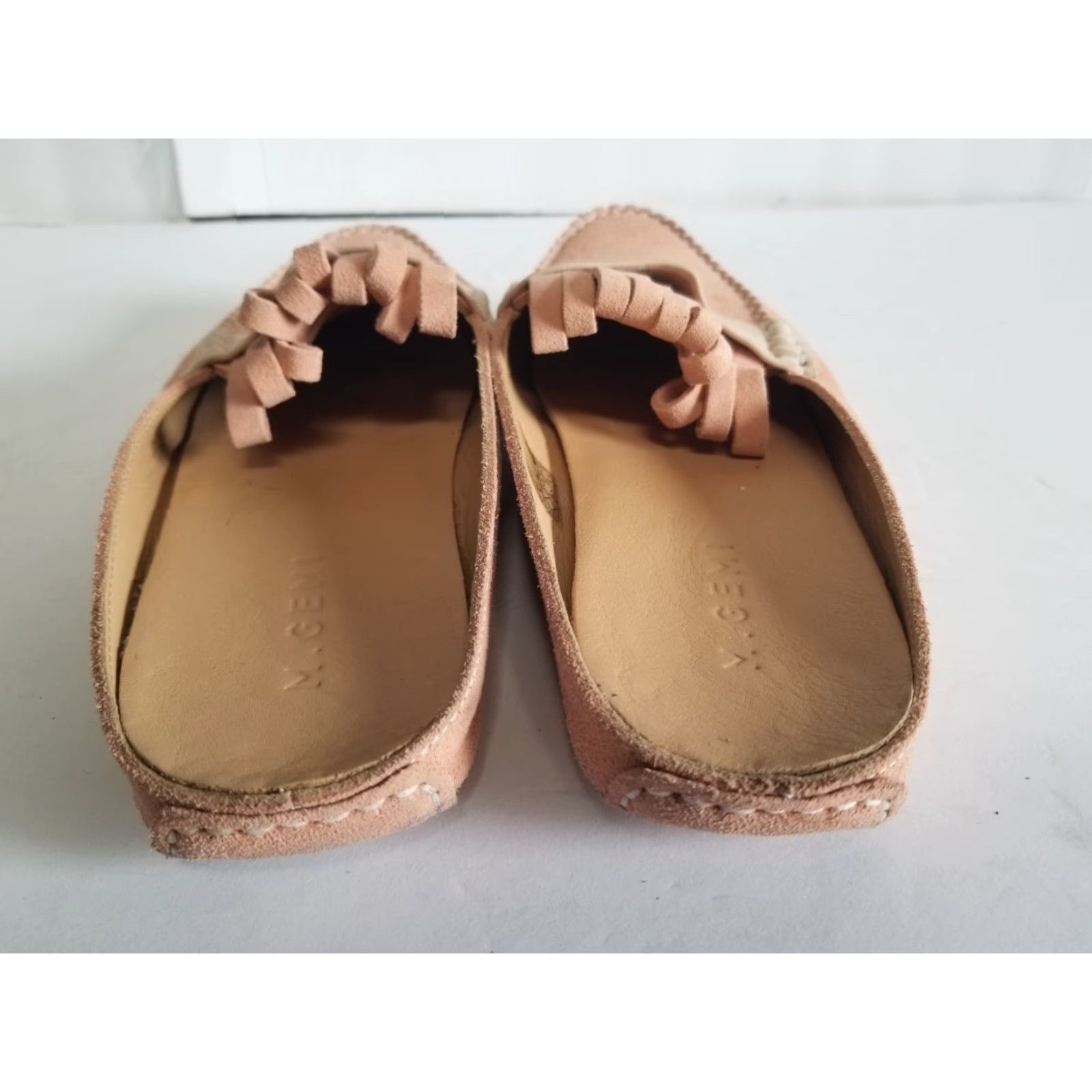 Vintage M. Gemi Felize Fringe Mule Suede Leather Size 41 Peach Stone US 10 Women's Leather Upper Fringe Flat Slip-On Womens Shoes Size ONE SIZE - 3 Thumbnail