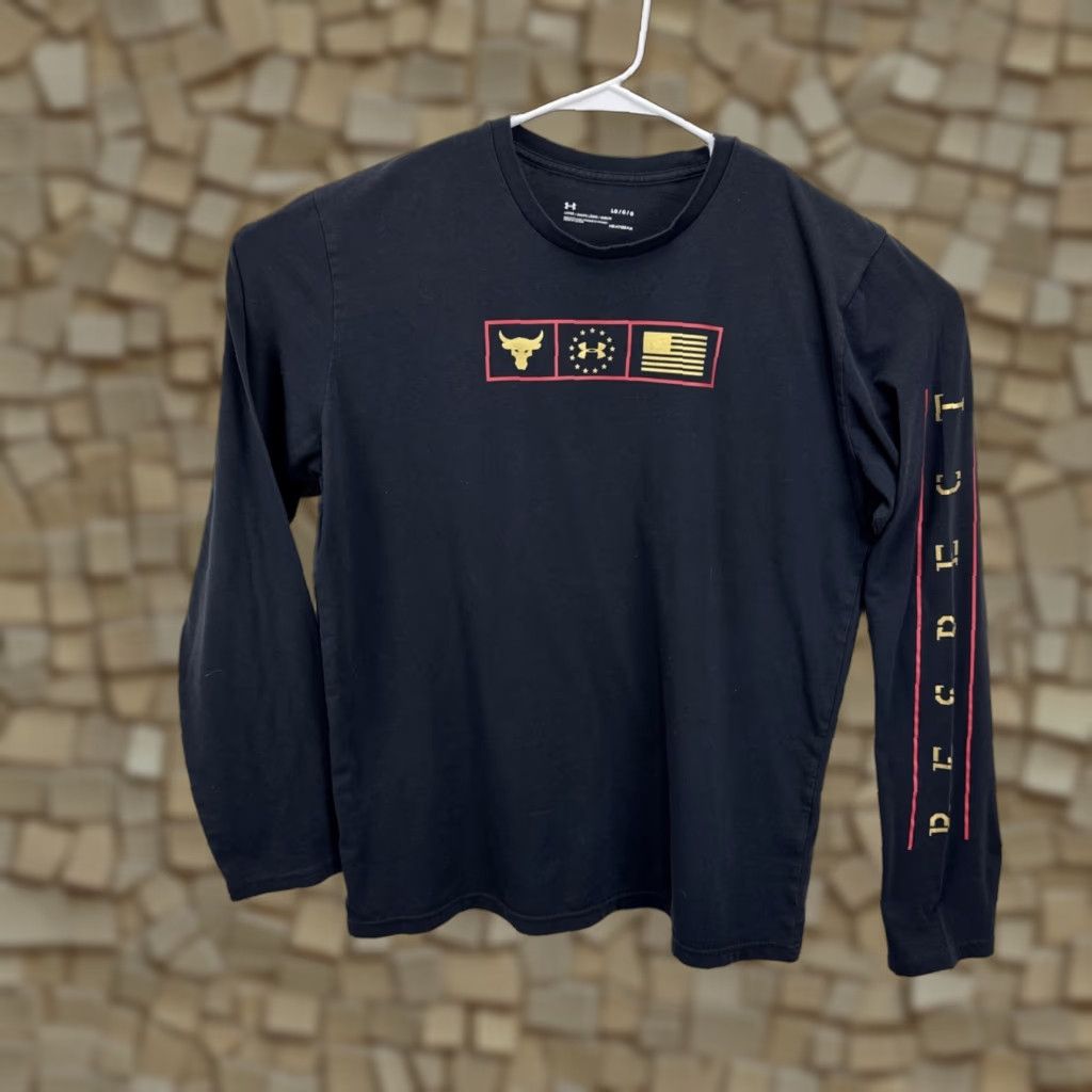 Under Armour Under Armour Project Rock Shirt Mens L Black Graphic Long Sleeve Crew Neck Patriotic Rock USA Flag Gym | Mens | L Size US L / EU 52-54 / 3 - 1 Thumbnail