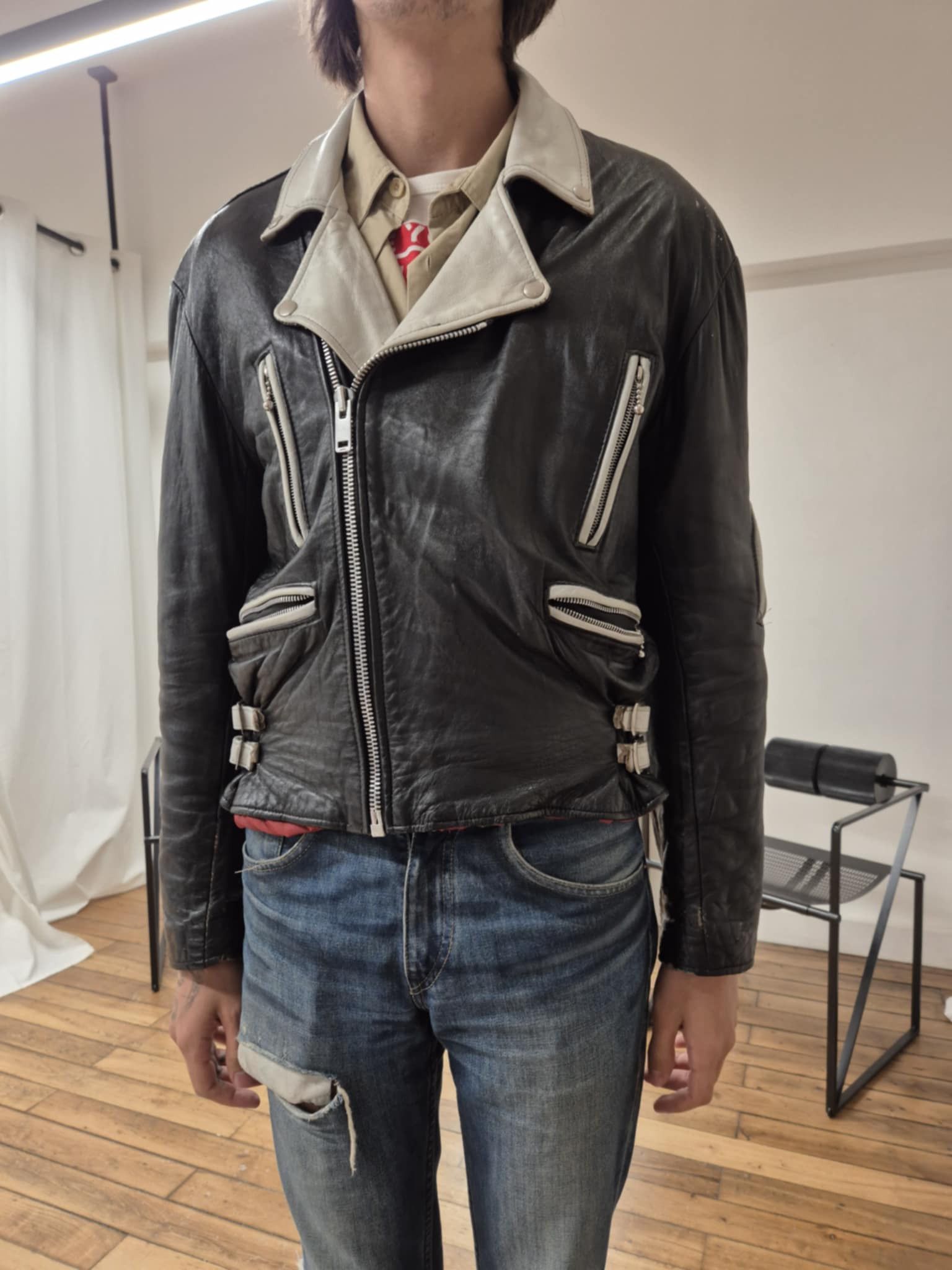 Vintage 1980's black/white perfecto leather jacket Size US M / EU 48-50 / 2 - 2 Thumbnail