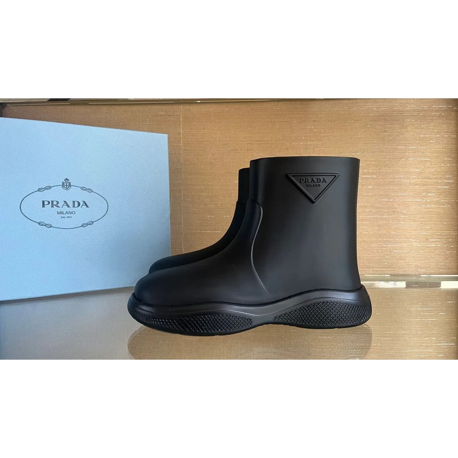 Prada Triangle Stamp Logo Rain Boots in Black Size US 10 / IT 40 - 10 Thumbnail