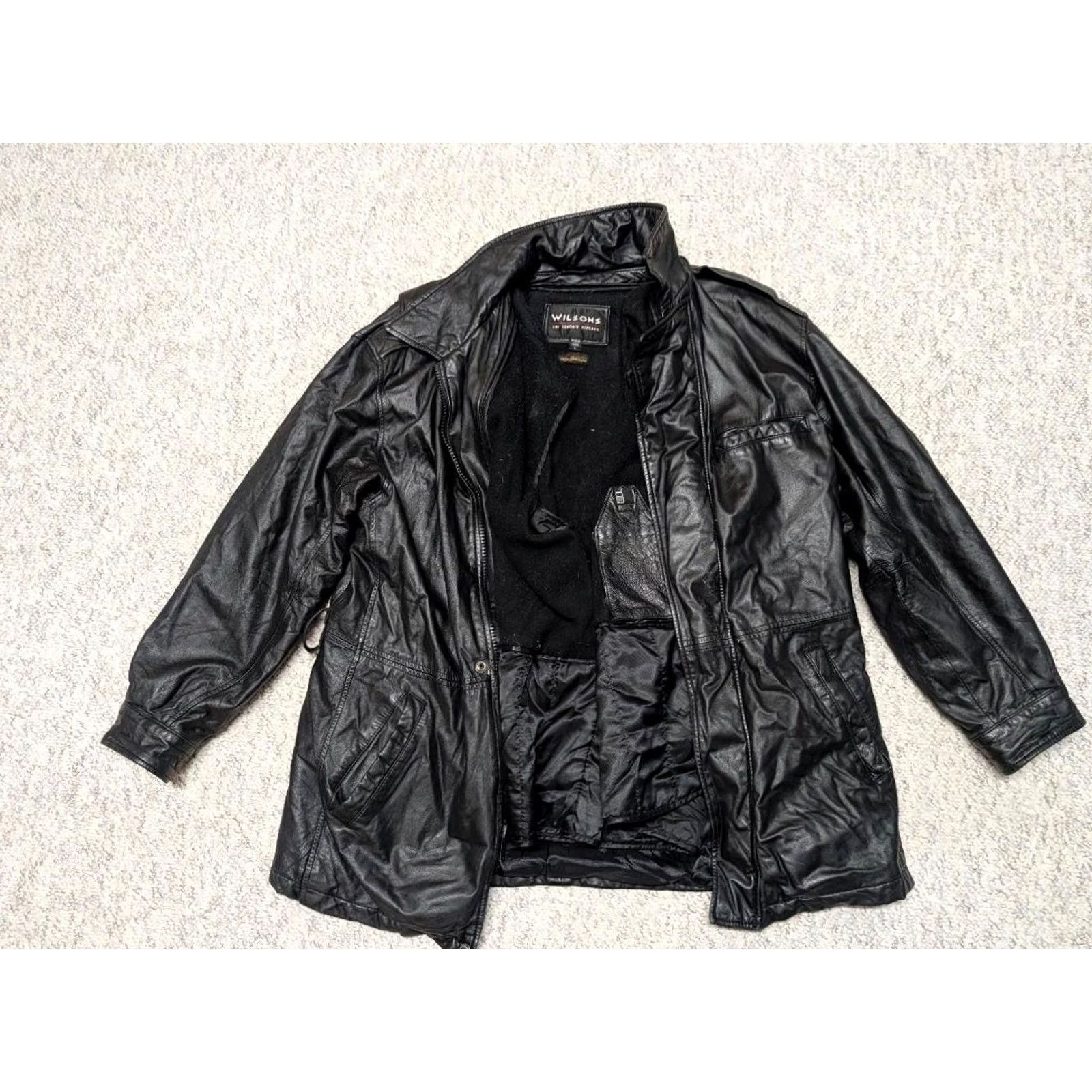 Vintage VINTAGE Wilsons Leather jacket coat Mens L 44 Black leather belt zip belted 1990s Y2K supple belted Size US L / EU 52-54 / 3 - 2 Thumbnail