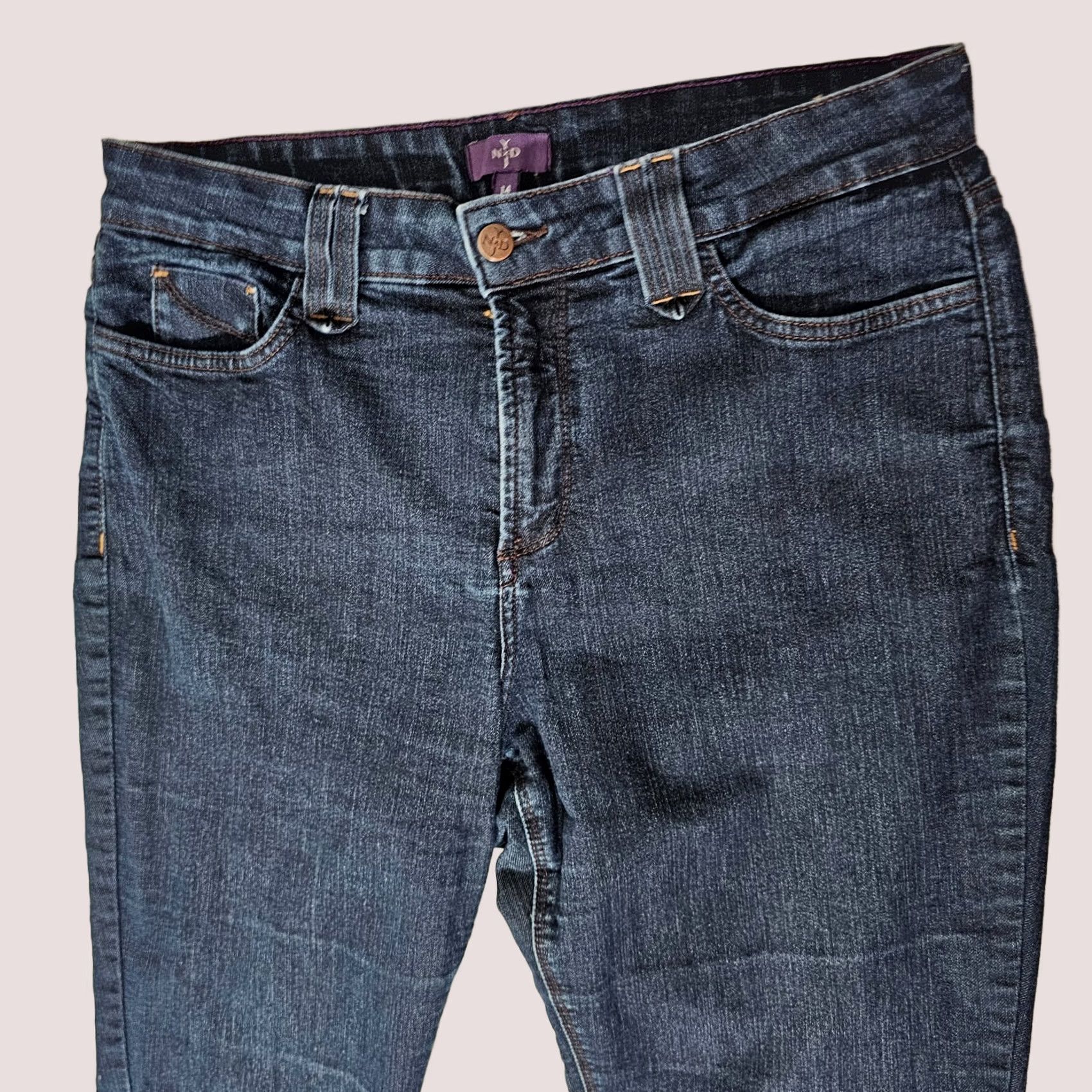 NYDJ VINTAGE NYDJ Marilyn Straight Jeans Womens 14 Blue Denim 31 Lift Tuck Stretch Slimming 5-Pocket Mono 31in Inseam Size 36" / US 14 / IT 50 - 1 Thumbnail