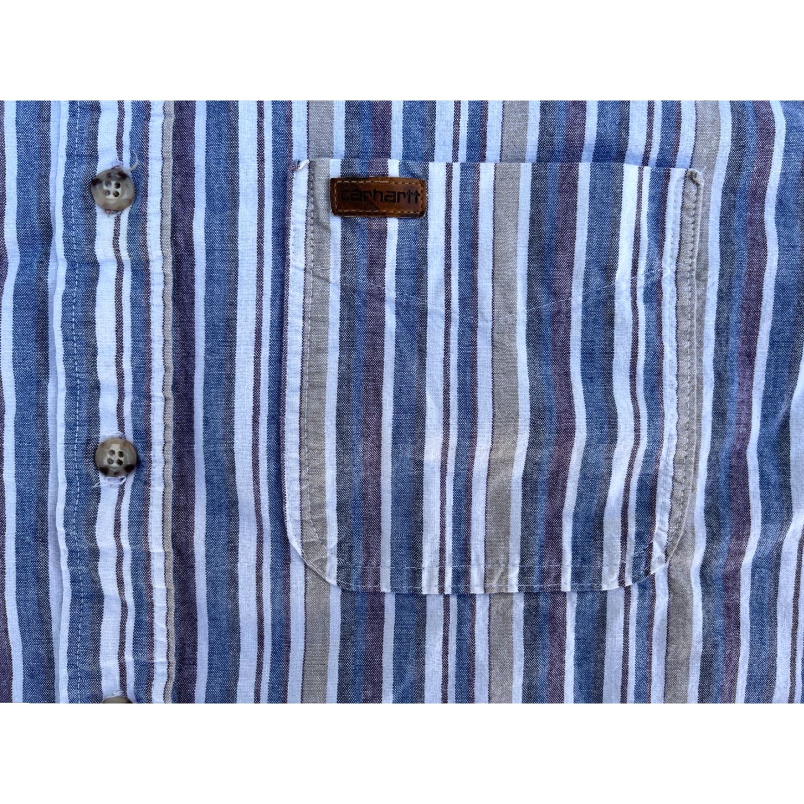 Carhartt VINTAGE Carhartt Short Sleeve Button-Down Shirt Striped XL Blue Mens Shirt Size US XL / EU 56 / 4 - 5 Thumbnail