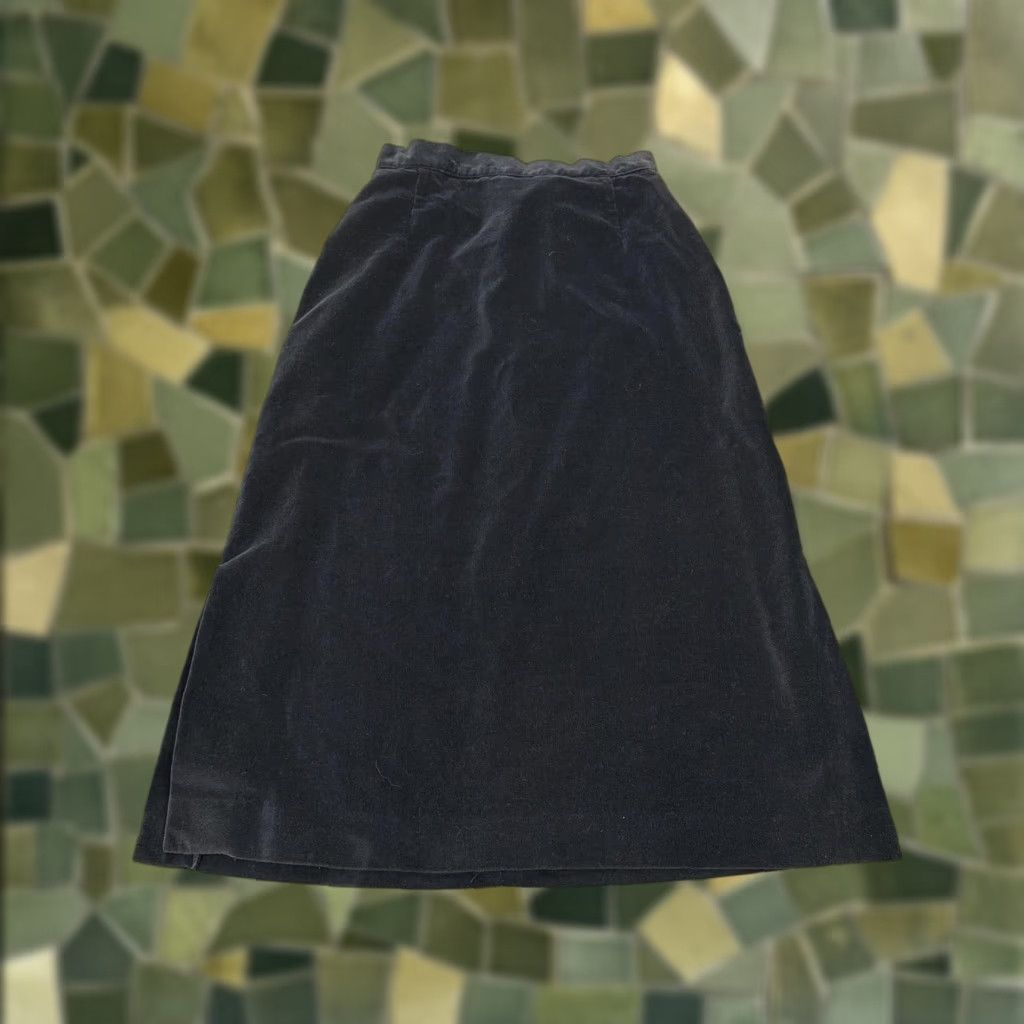 Velvet VINTAGE Albee Skirt Womens Blue Velvet Midi Side Slit 100% Cotton High Waist 10 Size 32" / US 10 / IT 46 - 1 Thumbnail
