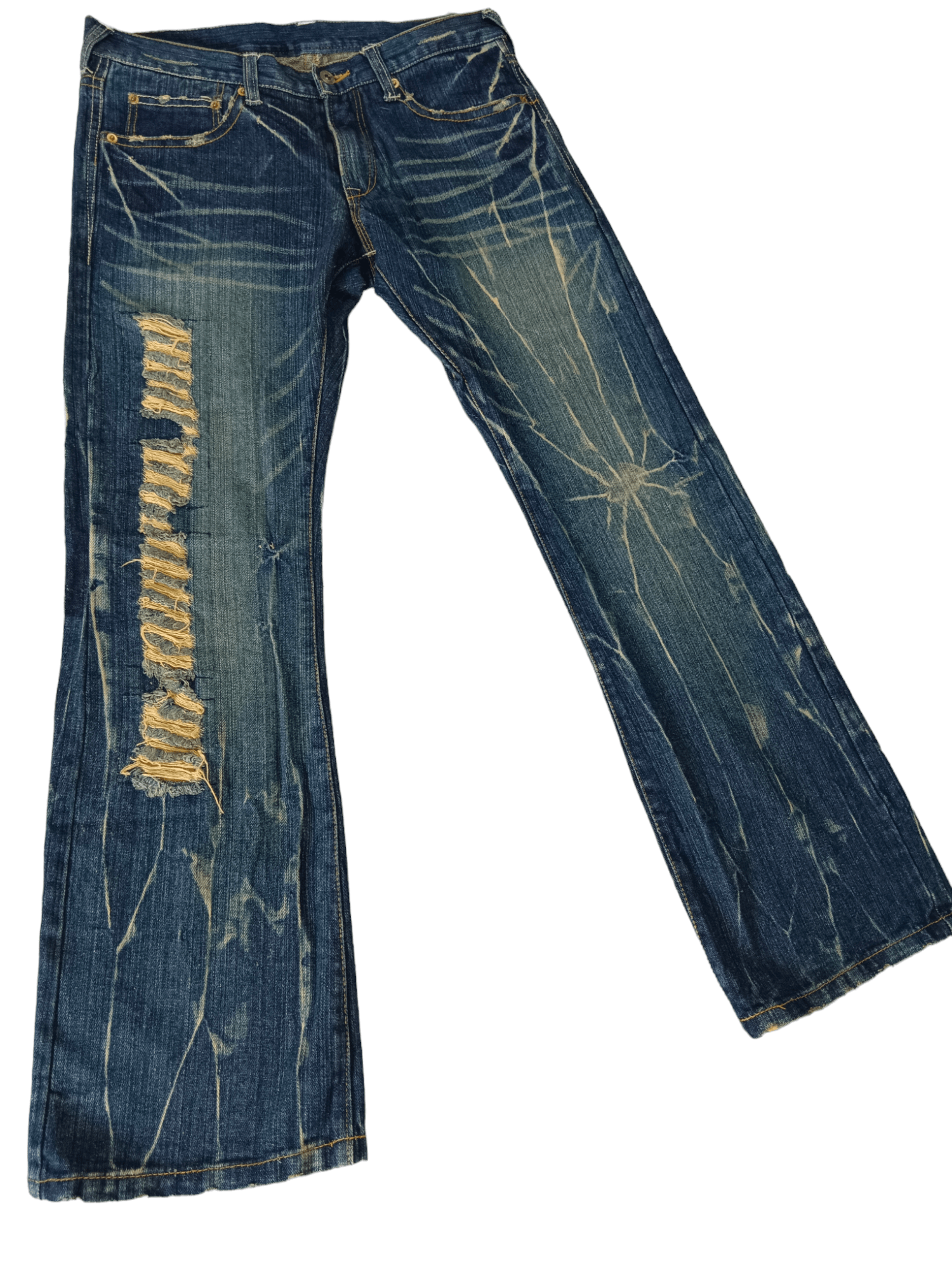 Japanese Brand 💥Punk💥 Spider Web Distressed Flare Denim Size US 32 / EU 48 - 2 Thumbnail