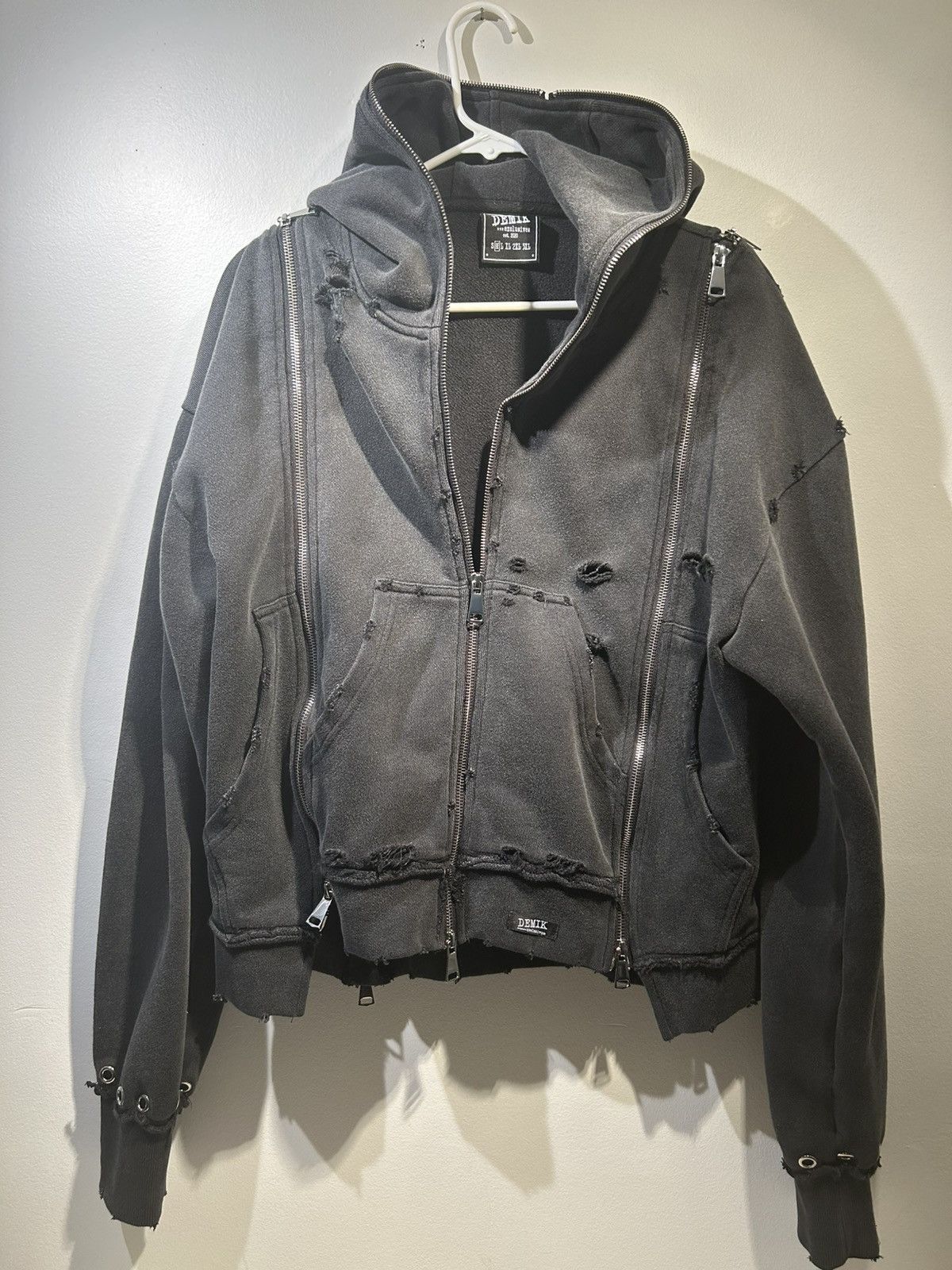 Japanese Brand Acid Washed Triple Zipper Demik Full Zip Hoodie Size US M / EU 48-50 / 2 - 1 Thumbnail