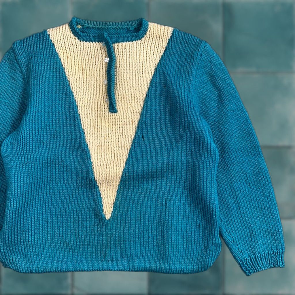 Vintage VINTAGE 1960s Handmade Blue Cable Sweater Rockabilly Women’s Medium Size M / US 6-8 / IT 42-44 - 1 Thumbnail
