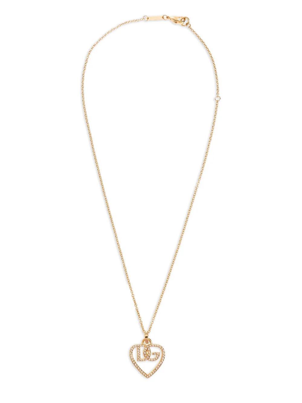Heart And Logo Rhinestones Pendant Necklace, Women's