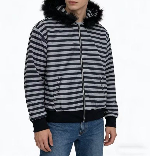 Japanese Brand Striped Fur Hood Jacket Size US L / EU 52-54 / 3 - 6 Thumbnail