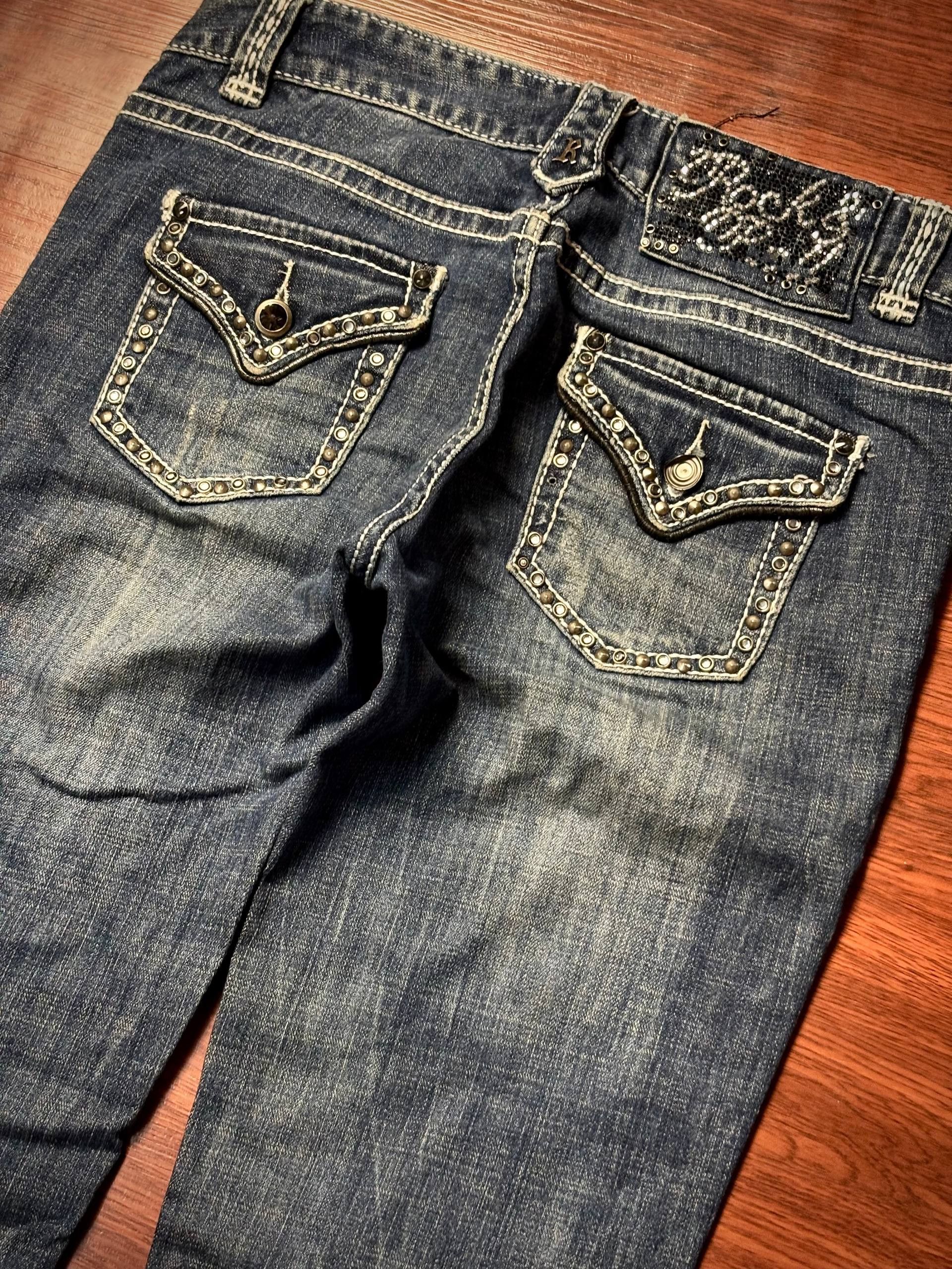 Miss Me Vintage Y2K Distressed Flap Pocket Bootcut Jeans Wash Denim Size 32" / US 10 / IT 46 - 2 Thumbnail