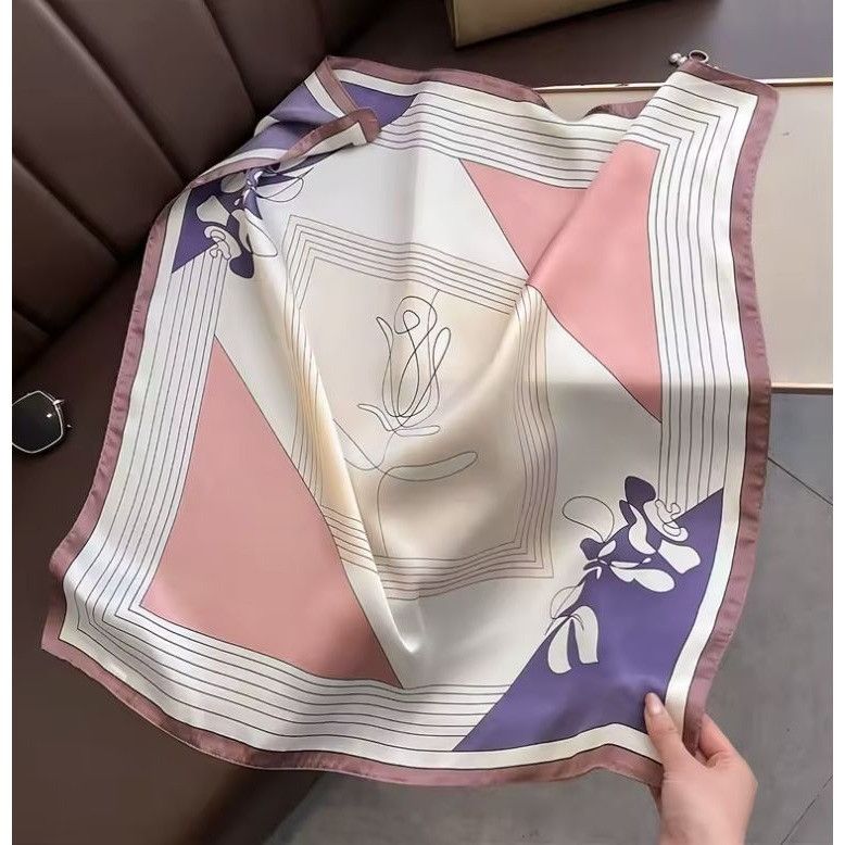 Other ✨Elegant Silky Square Scarf Floral Line Art White Purple Sha Size ONE SIZE - 6 Thumbnail
