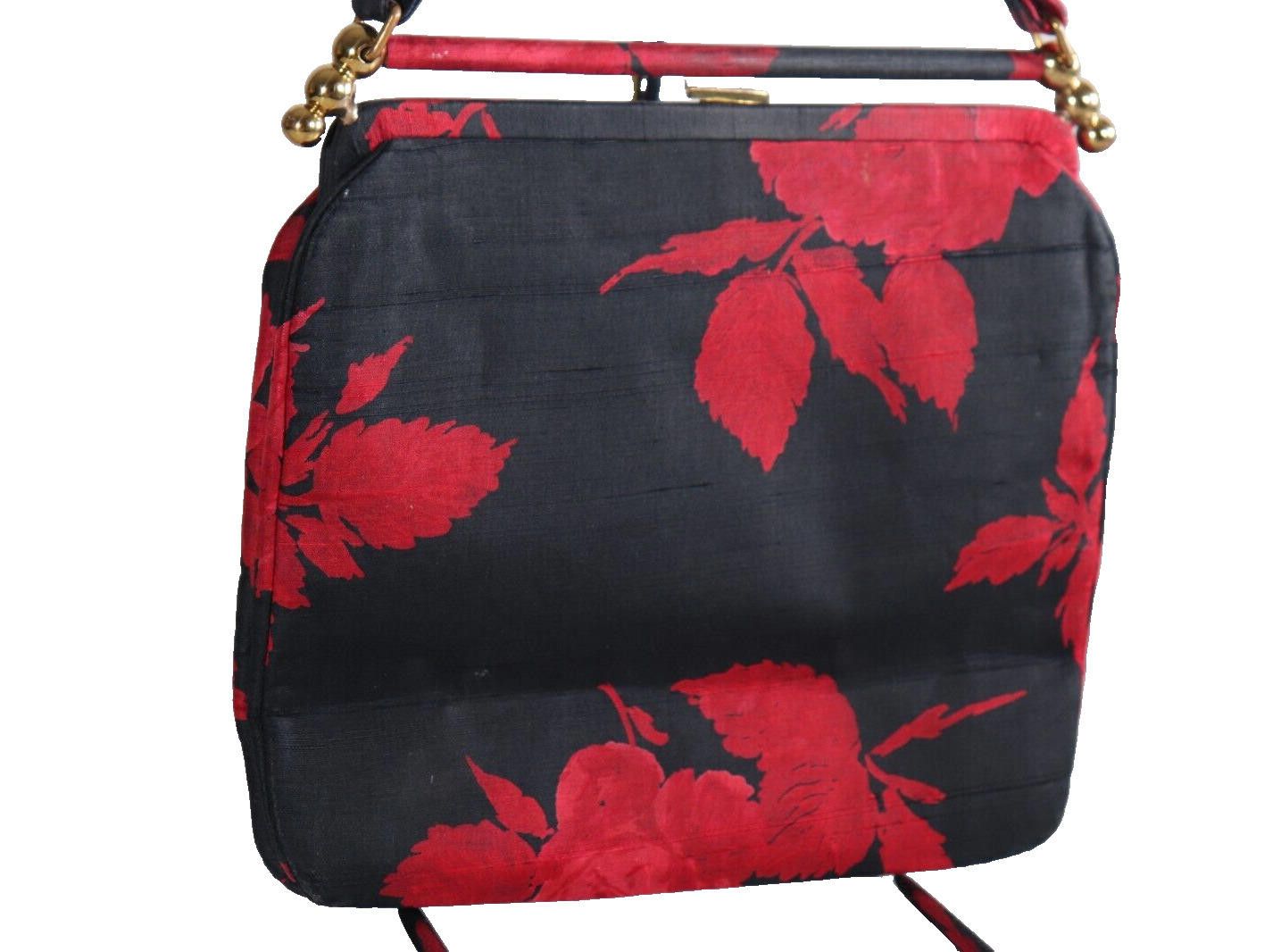 Designer Palizzio New York Black Red Brocade Floral Handbag Purse Size ONE SIZE - 11 Thumbnail