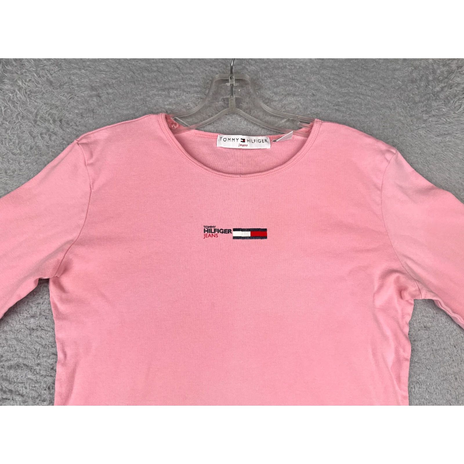 Tommy Hilfiger VINTAGE Tommy Hilfiger Shirt Women Medium Pink Long Sleeve Crew 100% Cotton READ Size M / US 6-8 / IT 42-44 - 4 Thumbnail
