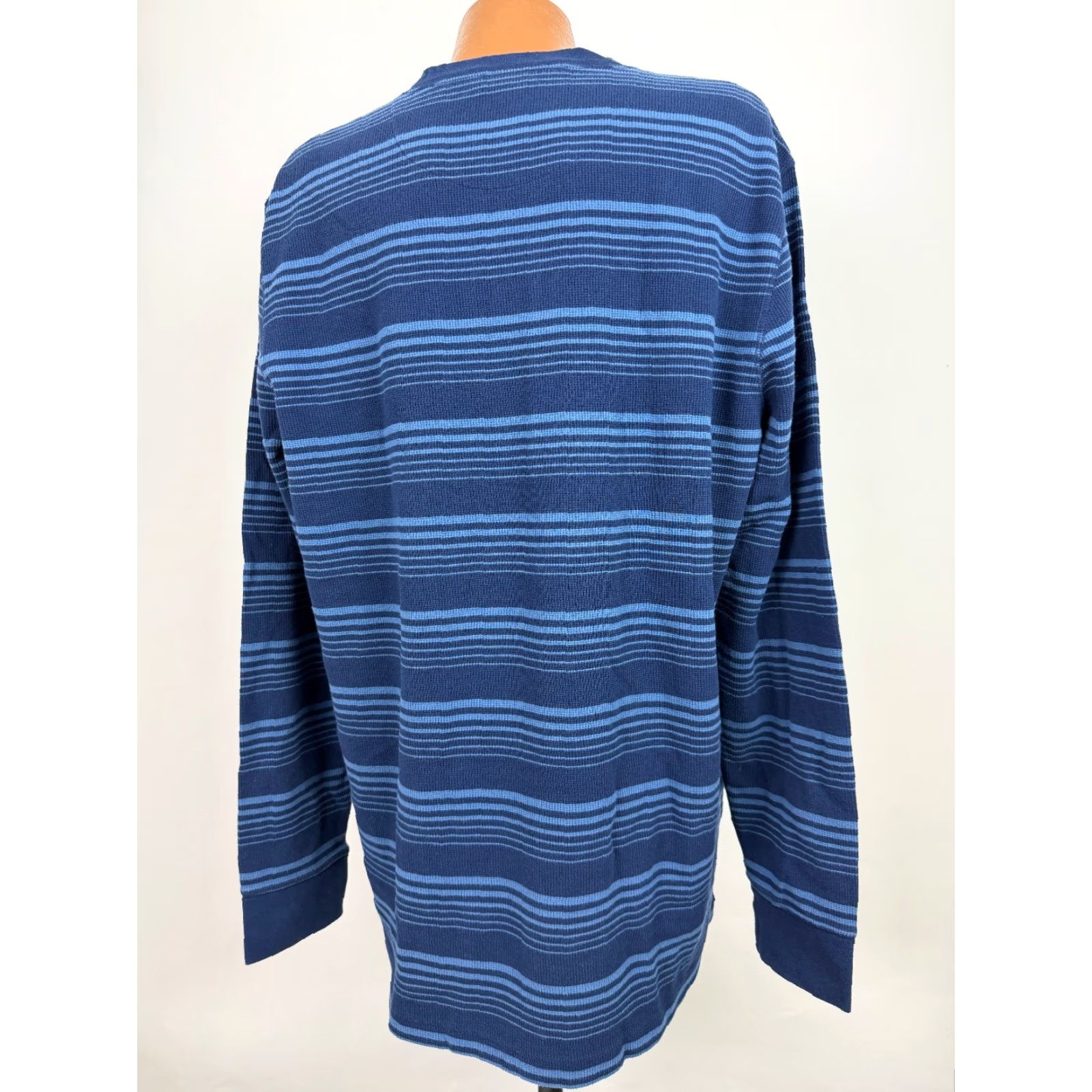Lands' End Lands' End Waffle-Knit Henley Shirt Men XL Tall Striped Navy Blue Heavyweight Stretchy Size US XL / EU 56 / 4 - 7 Thumbnail