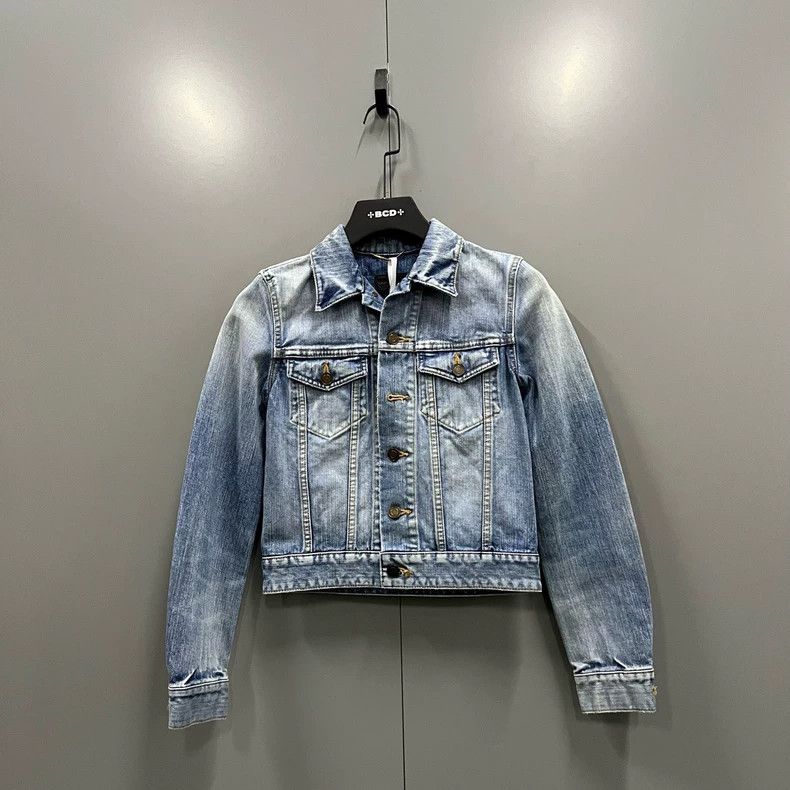 Saint Laurent Paris Saint Laurent Washed Blue Denim Jacket Size US S / EU 44-46 / 1 - 1 Thumbnail