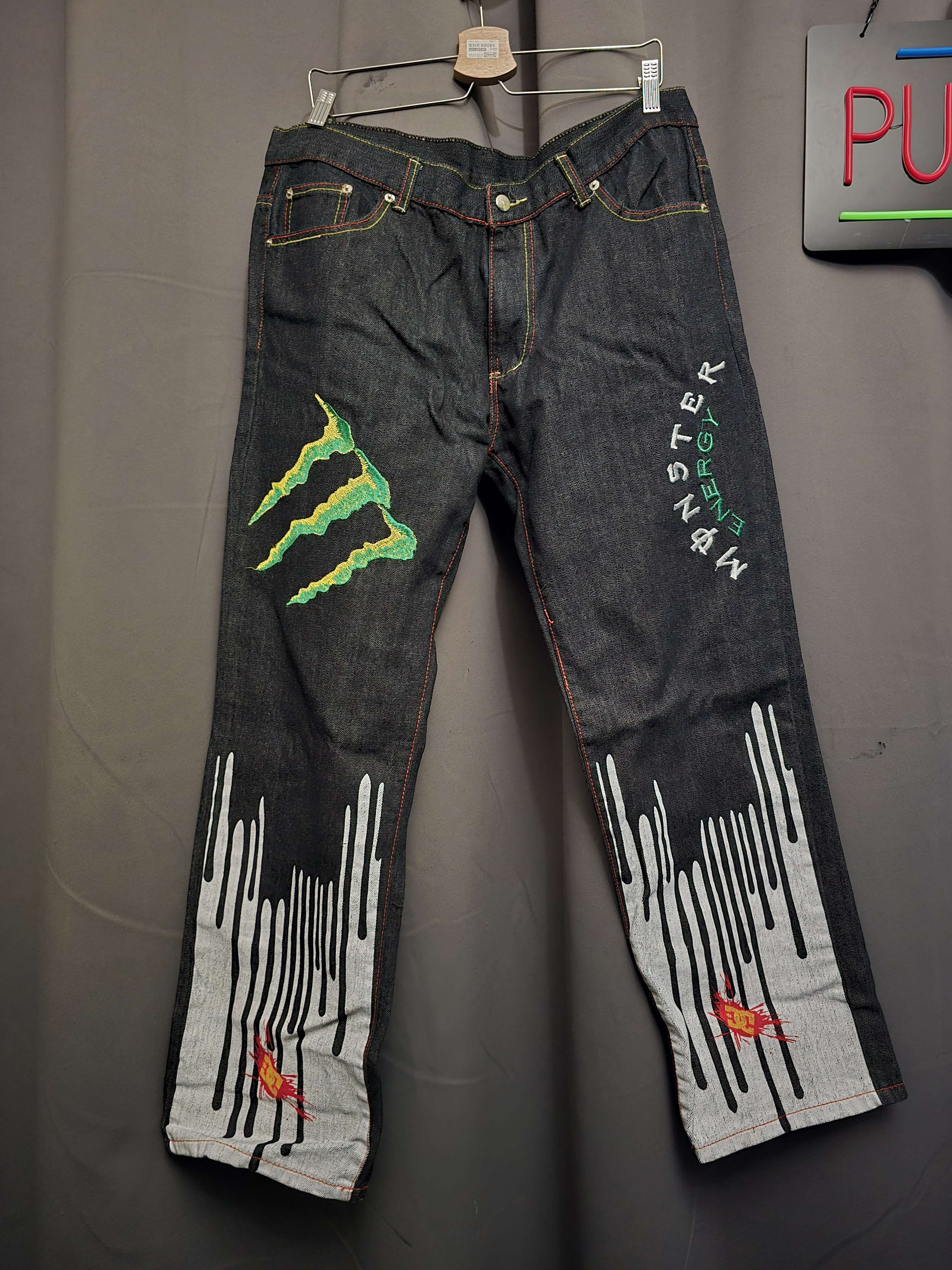 Other Monster Energy Embroidered Painted Denim Jeans y2k emo core Size US 38 / EU 54 - 1 Thumbnail