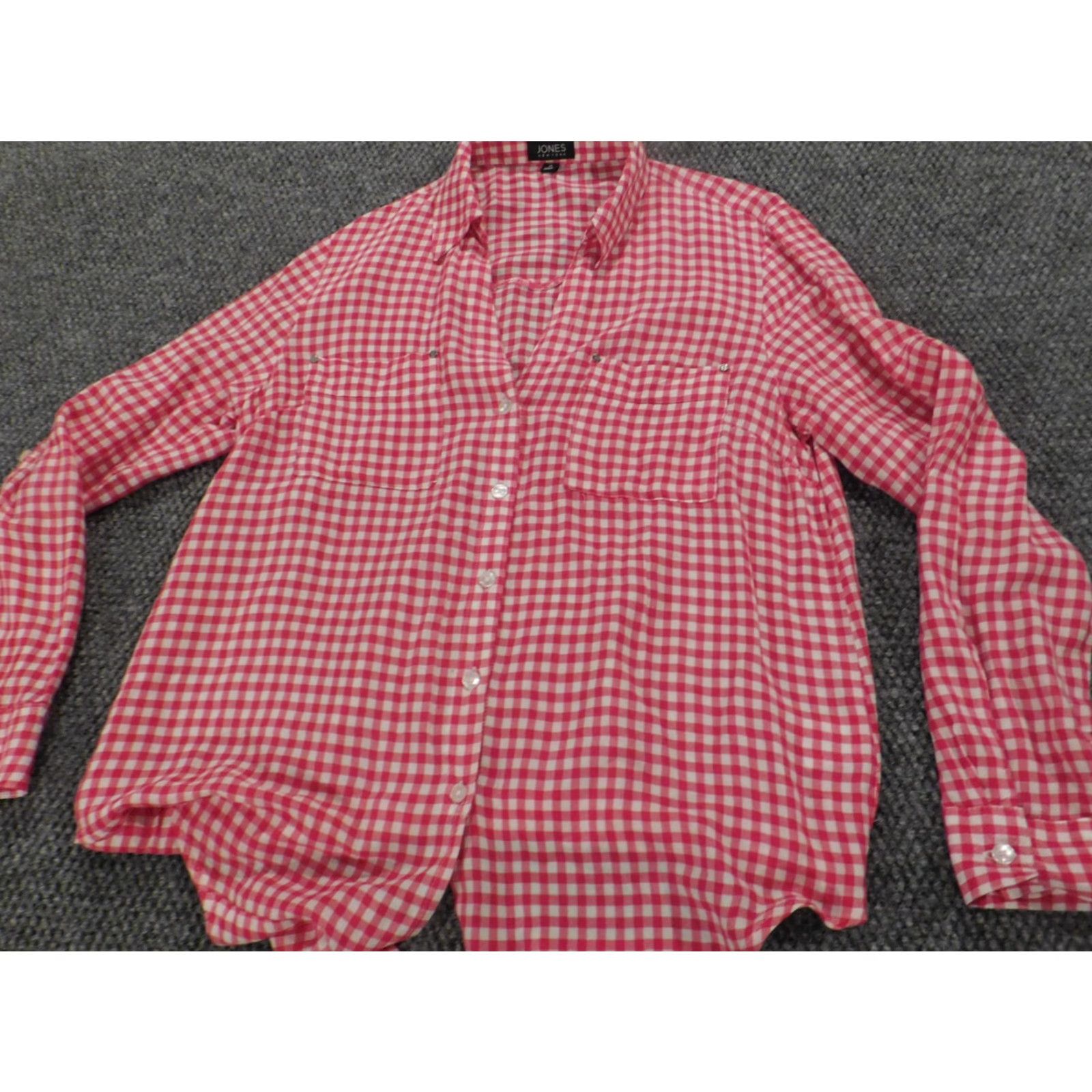 Jones New York Jones New York Womens Button-Up Blouse M Pink Plaid Casual Long Sleeve Round Neck Button-Up Top Regular Fit Womens Size M / US 6-8 / IT 42-44 - 2 Thumbnail