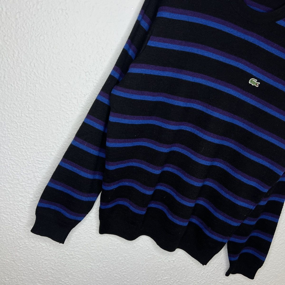 Lacoste Vintage Lacoste Jumper Sweater Knitwear Wool Striped Black Size US L / EU 52-54 / 3 - 2 Thumbnail