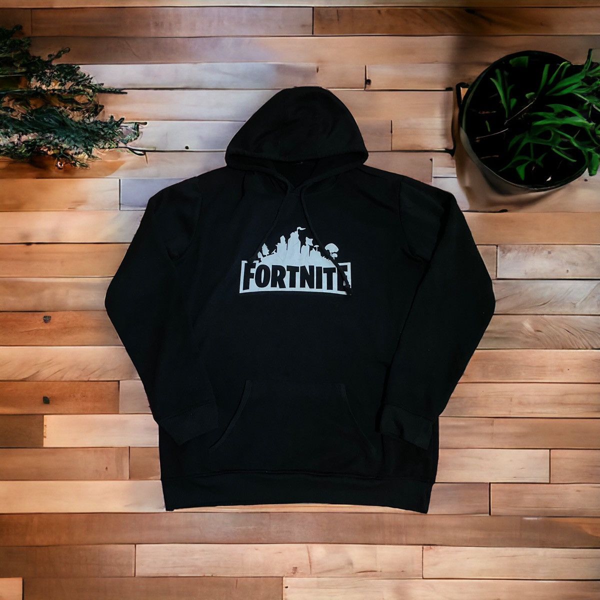 image of Vintage Fortnite Hoodie Long Sleeve Hooded Sweatshirt Size L in Black, Men's