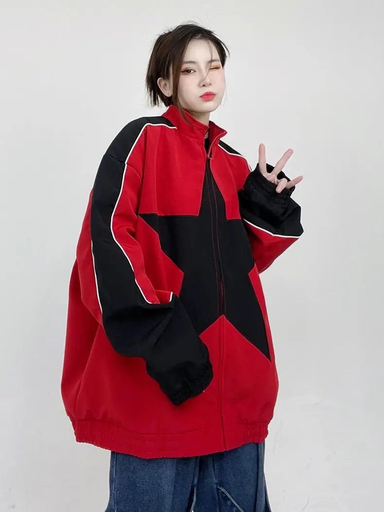 Designer × Vintage Jacket windbreaker Harajuku style stars Y2k zipper patchwork Size US L / EU 52-54 / 3 - 5 Thumbnail