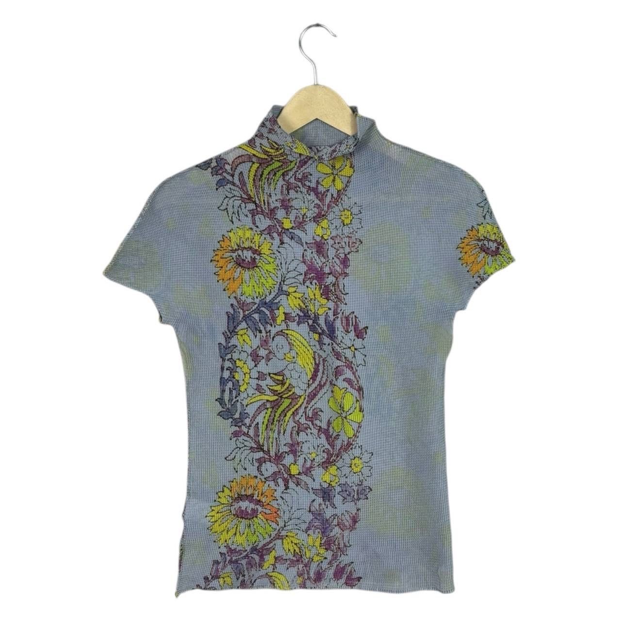 Issey Miyake me ISSEY MIYAKE Micro Pleated Floral Top Signature Japanese Size S / US 4 / IT 40 - 2 Thumbnail